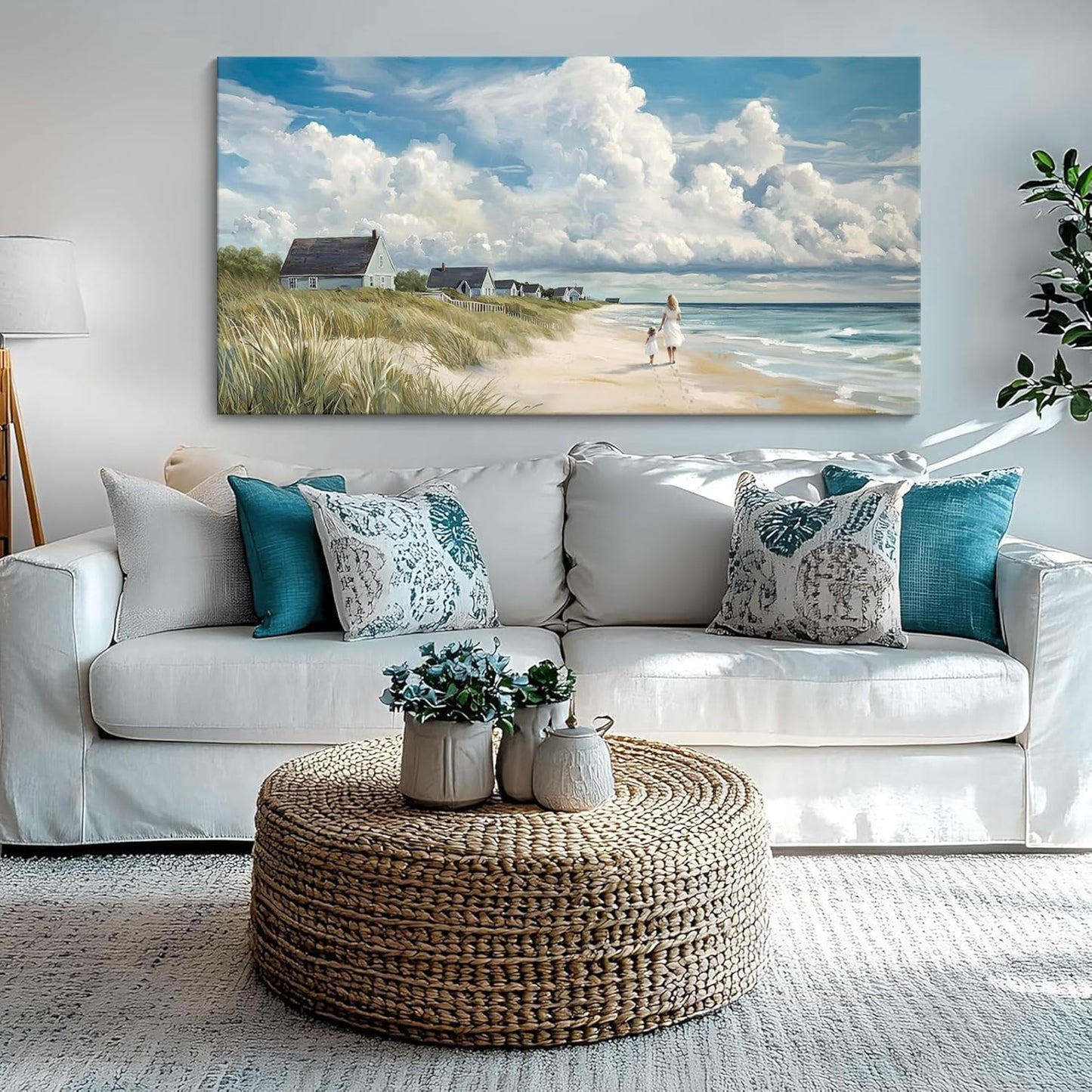 HGUAOA Coastal Canvas Wall Art - Large Landscape Wall Art for Living Room - Ocean and Beach Painting - Blue Artwork for Bedroom Decor - Above Bed Wall Pictures -Beach Theme Print Art