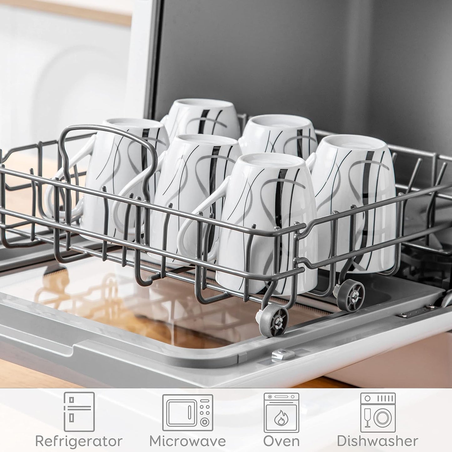 VEWEET Ceramic Coffee Mugs Set of 6, 11 OZ Coffee Cups Set with Handle, White Mugs Set Porcelain Cup Set for Kitchen, Microwave Dishwasher Safe, Series Fiona