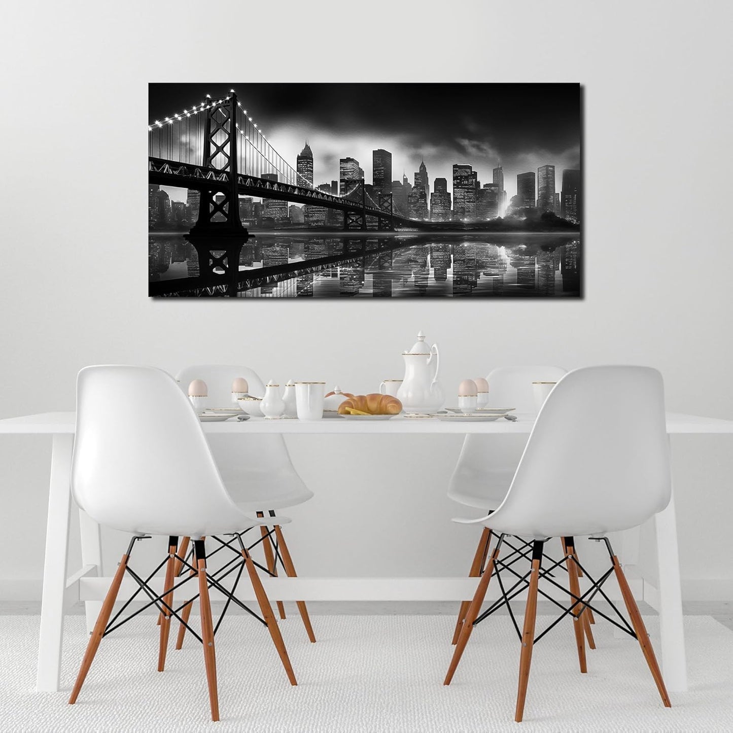 Brooklyn Bridge Canvas Wall Art for Bedroom Black and White City Wall Decor for Living Room Office Wall Art Decor 24 x 48 Inch