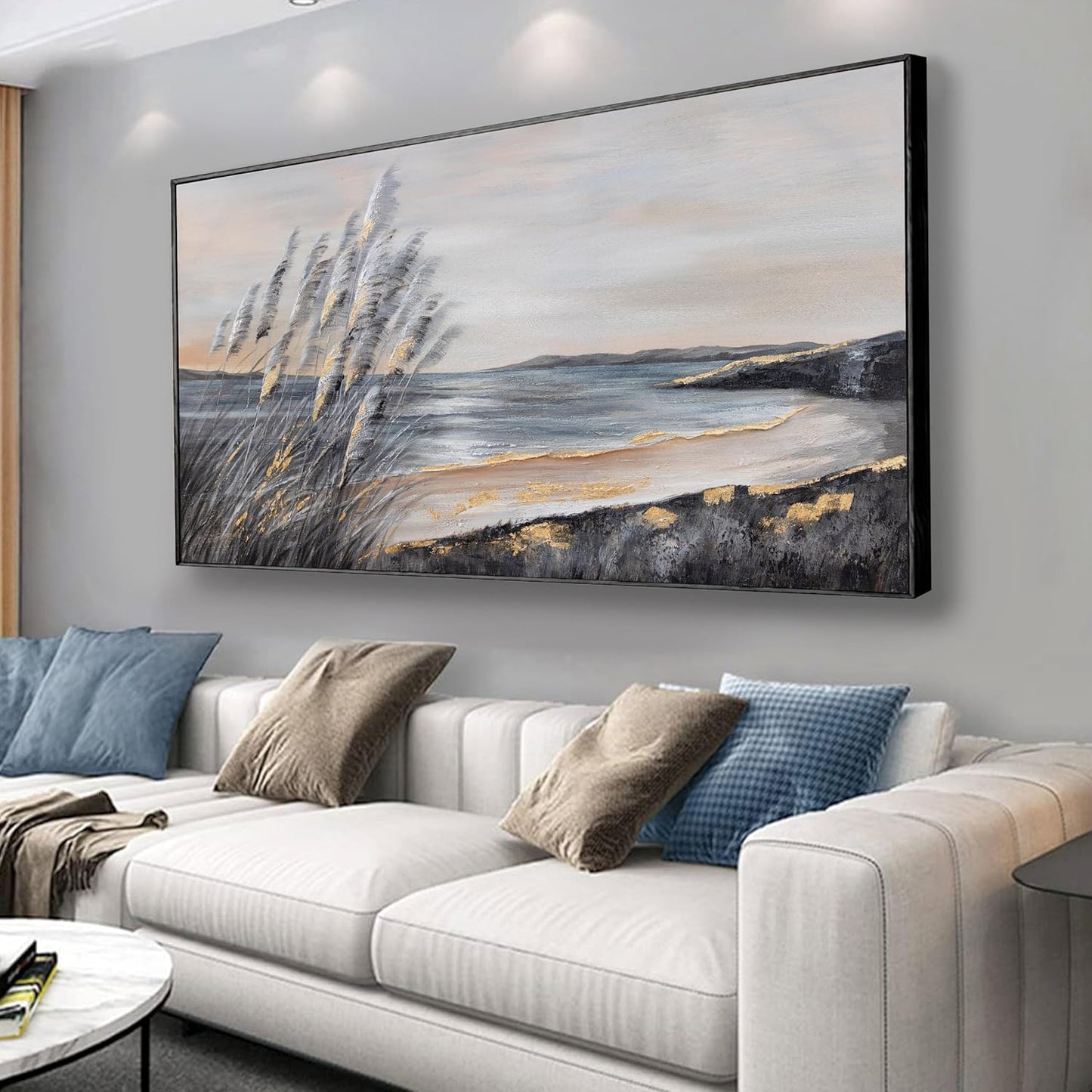 Yuaxker Large Ocean Wall Art Black and Gold Wall Decor Framed Hanging Canvas Painting Modern Aesthetic Artwork for Living Room Bedroom Dining Room Office Home Decor 30x60 Inch