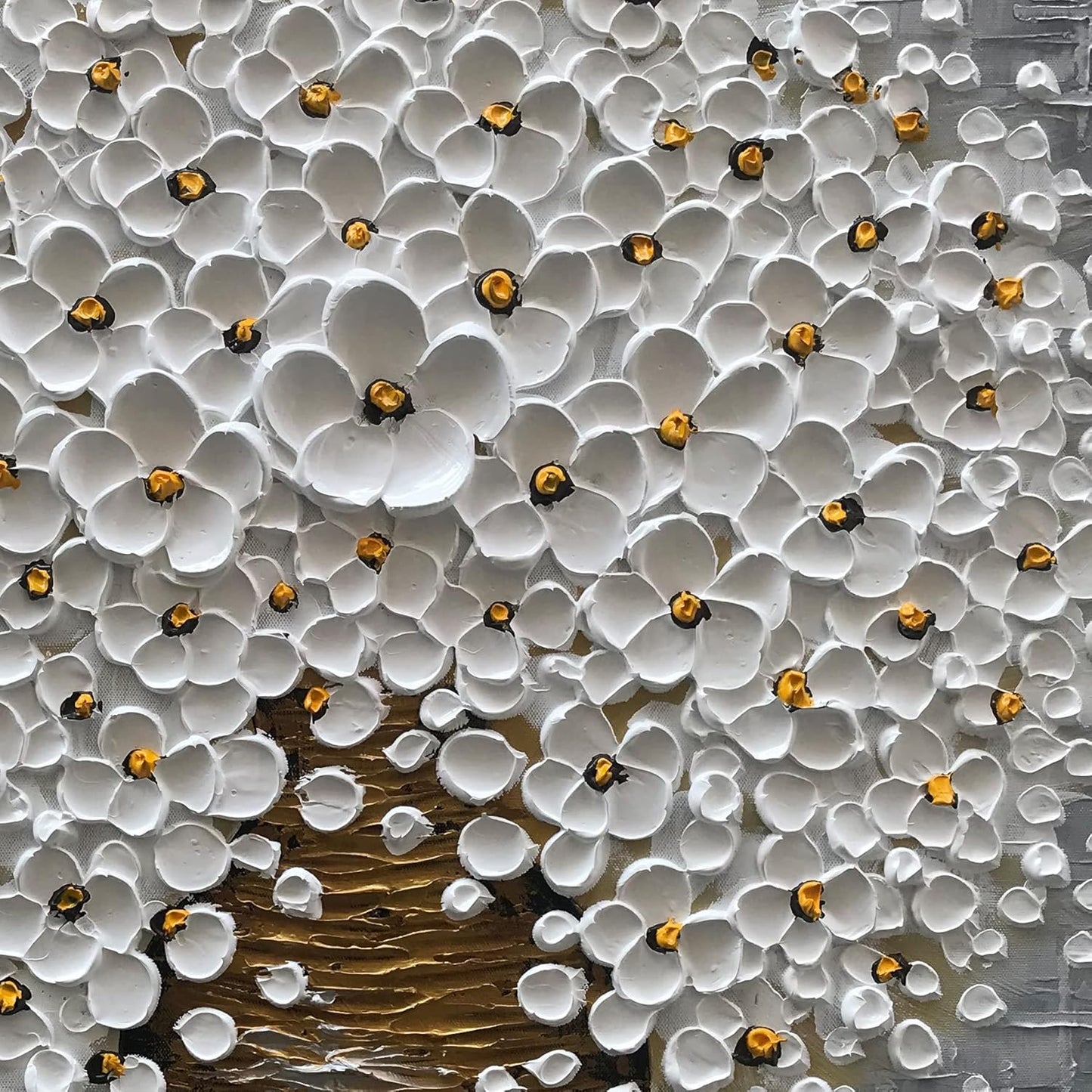 Epicler Hand-Painted 3D Abstract Modern Oil Painting Wall Art,24x24 Inch White Flower Painting, Flower Wall Art Painting,Living Room Bedroom Wall Decoration Oil Painting Ready to Hang