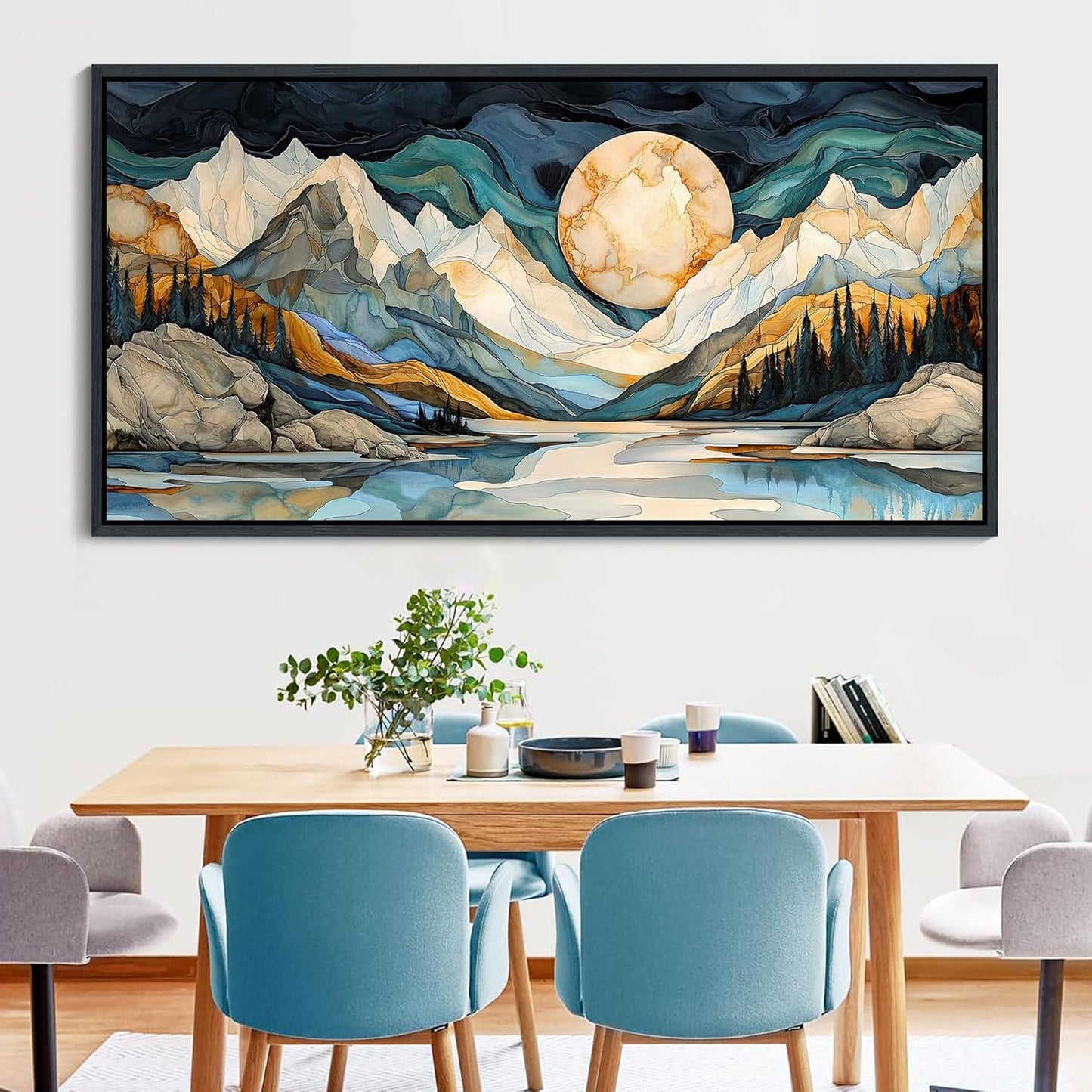 JEAWA Framed Canvas Wall Art - Large Abstract Painting Decor, Textured Mountain Pictures as Gifts for Friends, Modern Art Prints for Bedroom Living Room Bathroom Home Decoration, 29x58 IN