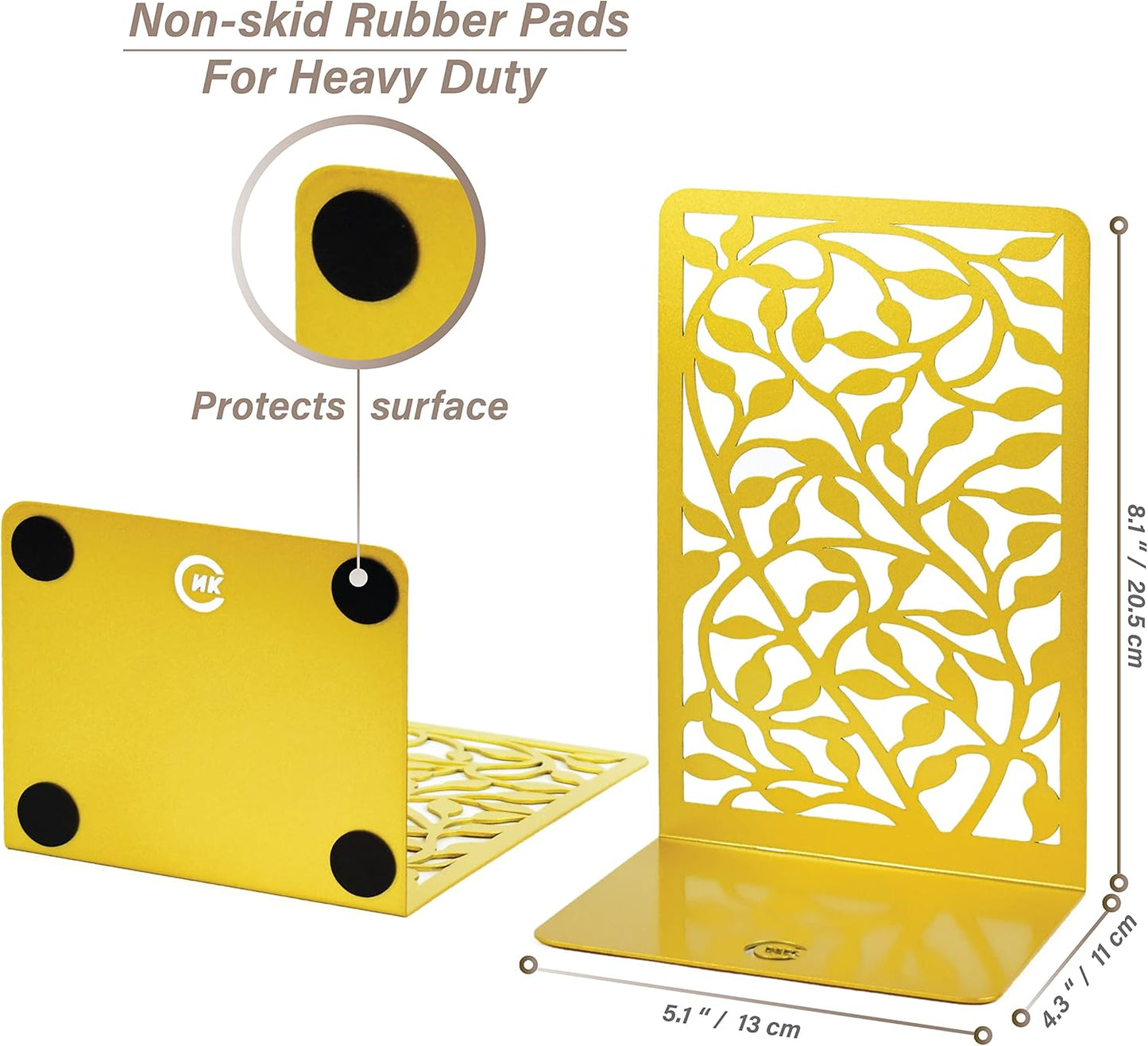 CNK Book Ends Bookends for Decorative Books Holder Bookend Shelves End Hold Heavy Duty Holders Stoppers Metal Stopper Cute Boho Bookshelf Holds Cookbook Office Home Set of 4 Bookends Pair Gold