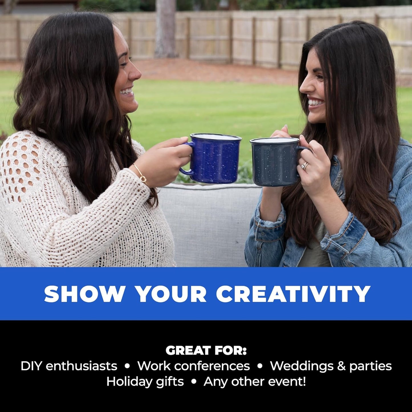 Set of 16 Ceramic Campfire Mugs – 15 Oz, Black – Coffee & Tea Cups for Home, Work, Travel, Camping – Customizable, Great for DIY, Events, Companies