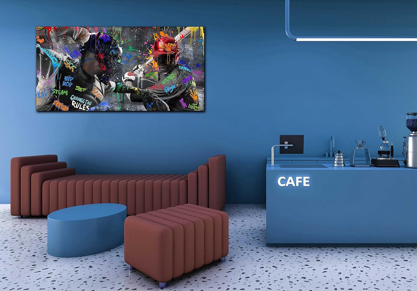 JKWALL77 Graffiti Baseball Wall-Art - Wall Decor for Bedroom Teen Boy - Sports Wall Decor Ready to Hang 40" x 20"