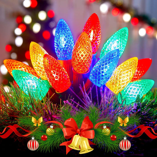 Brightown Outdoor Christmas Lights, 200 Ft C9 LED Commercial String Lights with Multicolor Strawberry C9 Bulbs, Waterproof Connectable UL Certified C9 Lights for Indoor Yard Xmas Tree House Decor