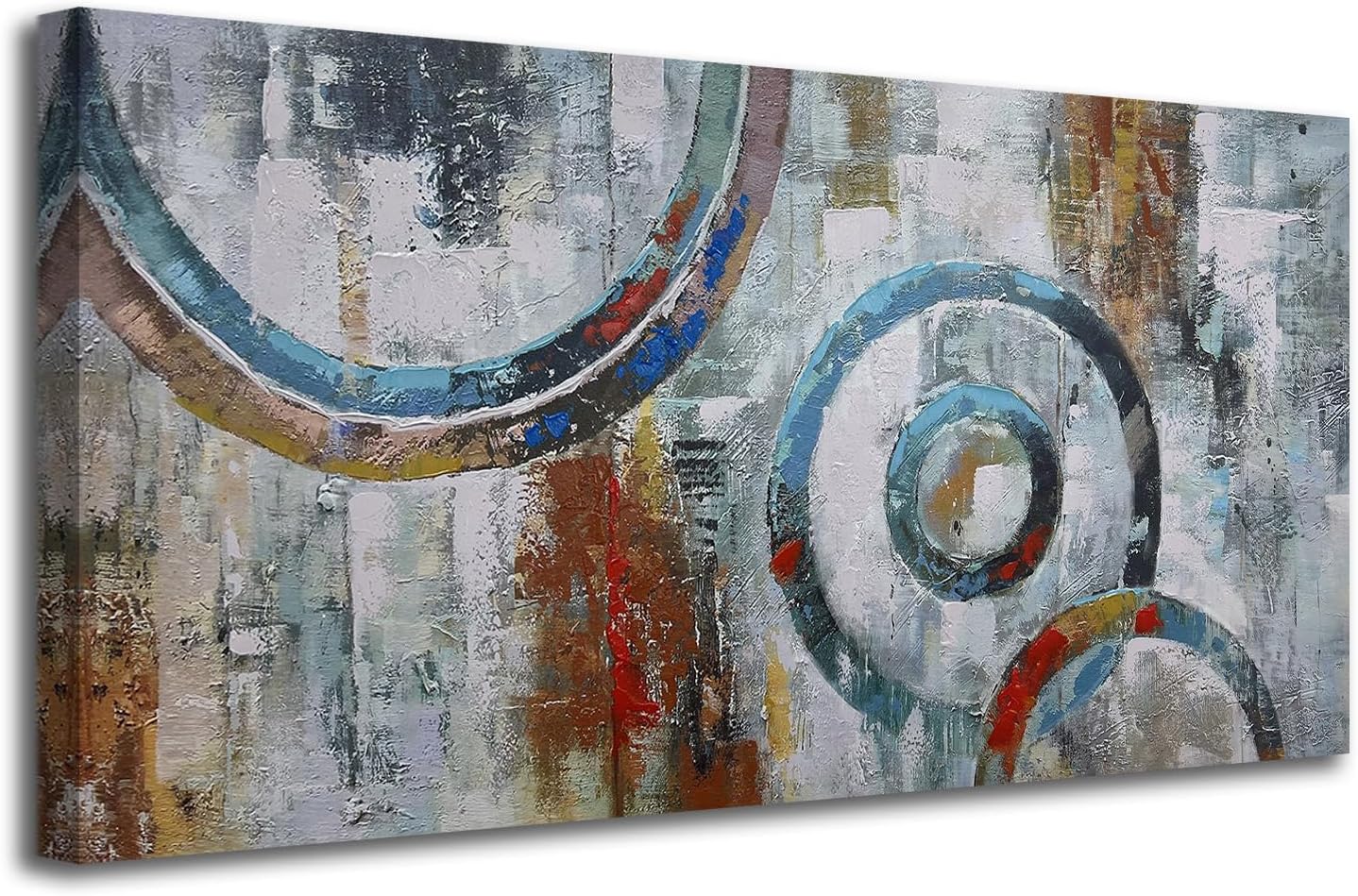 Arjun Abstract Wall Art Geometric Canvas Circle Block Painting Modern Grey Brown Picture Simple Textured Artwork Framed for Bedroom Living Room Home Office Wall Décor, Extra Large 58"x29"