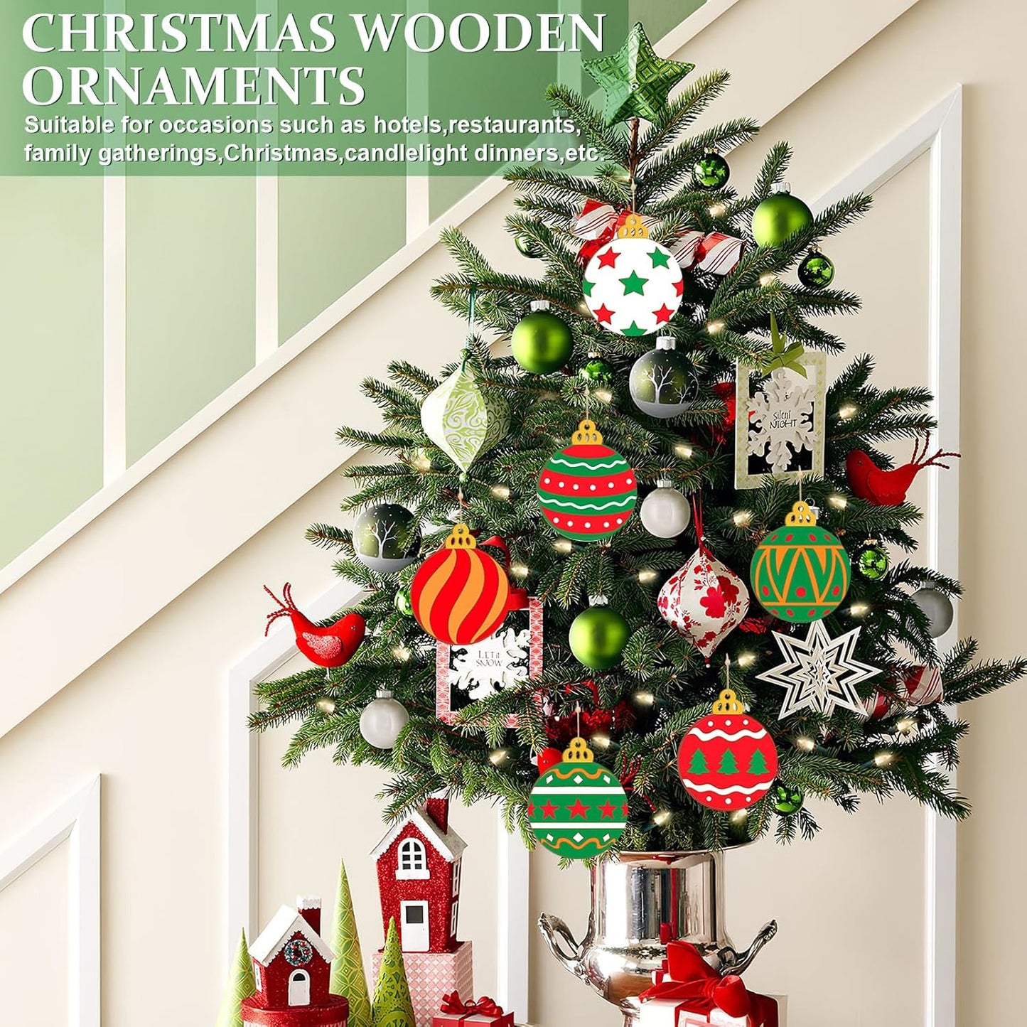 Wooden Christmas Ornaments to Paint Bell Decoration Cutouts Unfinished 36PCS, DIY Blank Unfinished Christmas Tree Wood Discs Ornament for Home Crafts Hanging