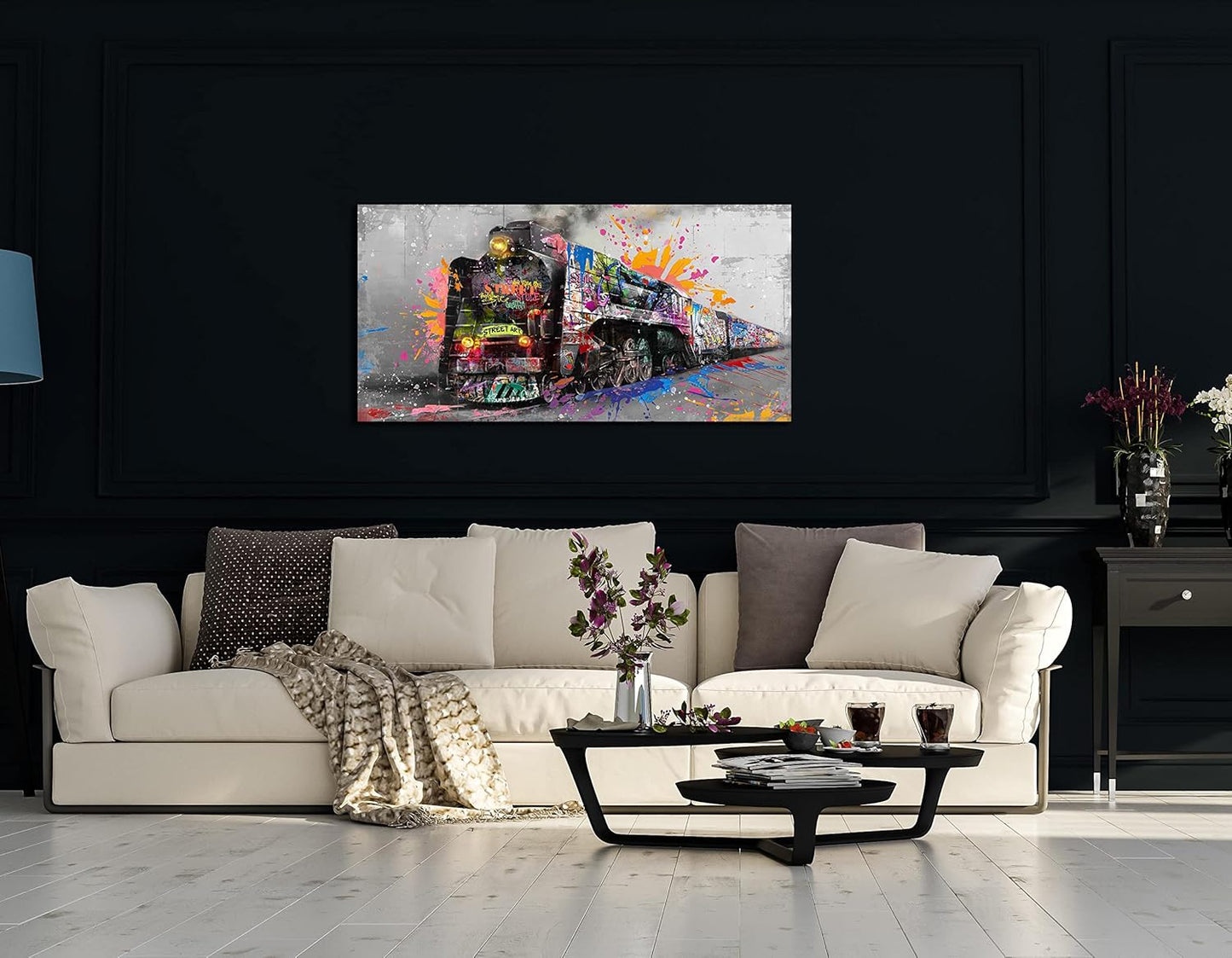 JKWALL77 Graffiti Train Wall-Art - Banksy Canvas Wall Art For Living Room - Modern Art Wall Decor Ready To Hang Size 40" x 20"