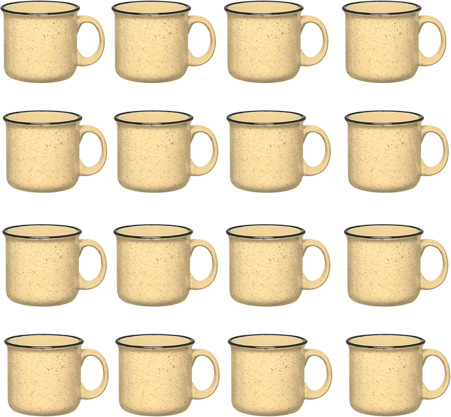 Set of 16 Ceramic Campfire Mugs – 15 Oz, Yellow – Coffee & Tea Cups for Home, Work, Travel, Camping – Customizable, Great for DIY, Events, Companies