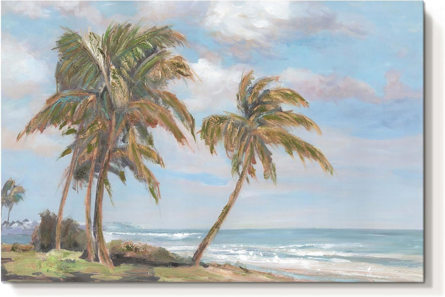 cozy country Palm Tree Wall Art 45"x30" - Coastal Pictures Beach Canvas Ocean Decor - Nautical Artwork Seascape Hand Painting for Living Room, Bedroom, Sea House