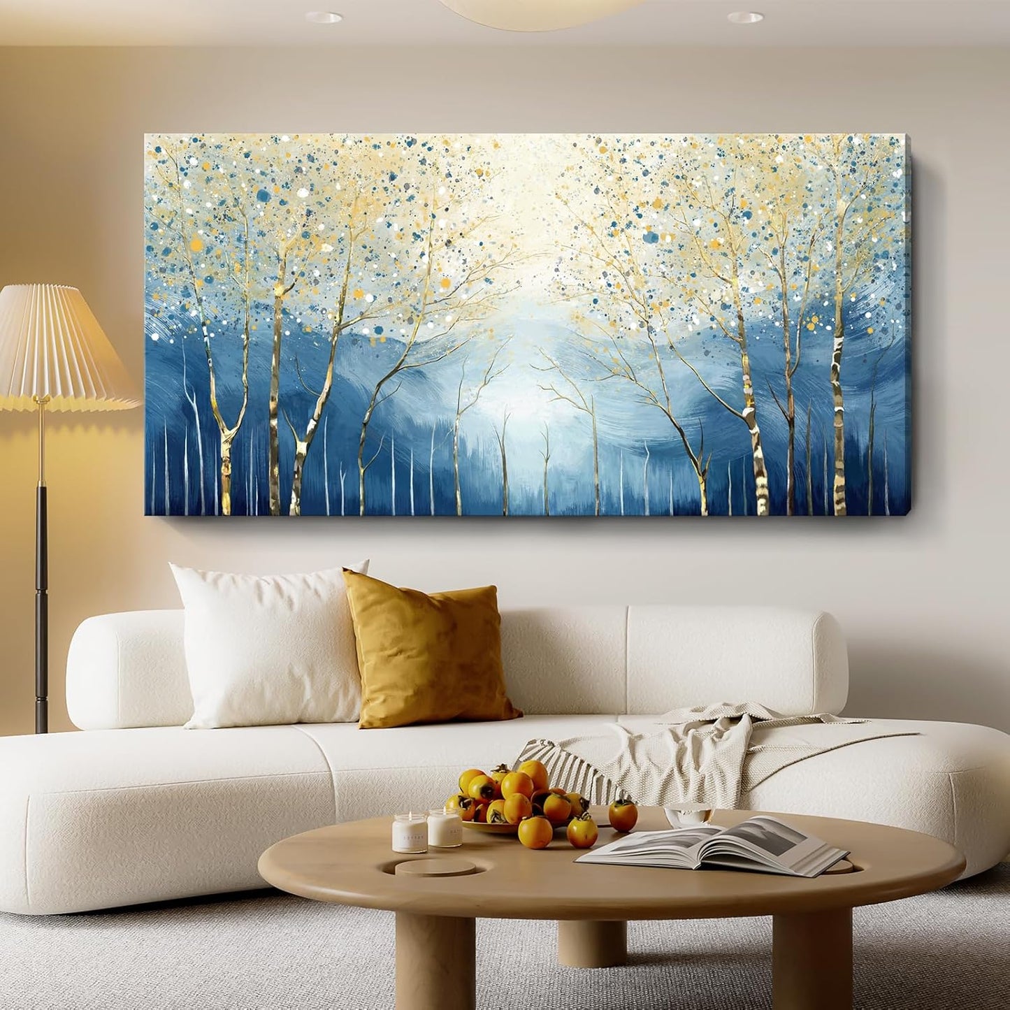 amatop Extra Large Wall Art for Living Room – Modern Forest Landscape Picture Abstract Nature Tree Scenery Canvas Art Prints Blue Wall Decor Oversized Horizontal Birch Artwork Bedroom Office 58x29 Inch