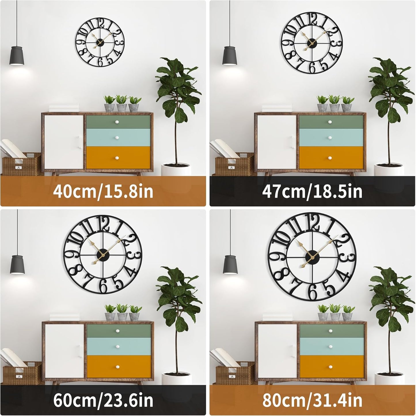 Large Wall Clock For Living Room Decor - 80cm/ 32 Inches Nearly Silent Non-Ticking Metal Wall Clocks Battery Operated, Vintage Decorative Modern Wall Clock For Bedroom, Office, Farmhouse Decor