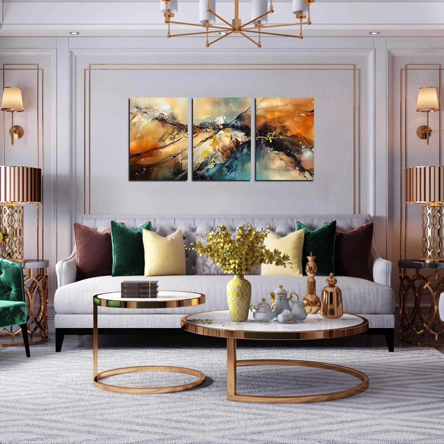 Abstract Wall Canvas Art for Living Room - Modern Art Work for Office Walls - 3 Piece Pictures Wall Art Size 16" x 24"