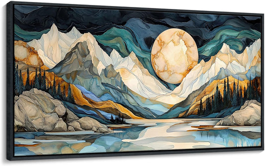 JEAWA Framed Canvas Wall Art - 20x40 Inchs Abstract Painting Decor, Textured Mountain Pictures as Gifts for Friends, Modern Art Prints for Bedroom Living Room Bathroom Home Decoration