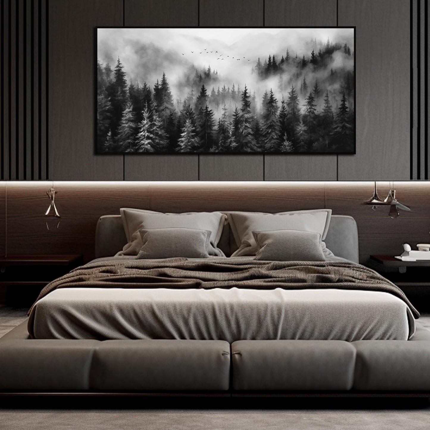 Foggy Forest Wall Art for Living Room Black and White Pictures for Wall Home Office Wall Decor with Black Frame 29 x 58 Inch