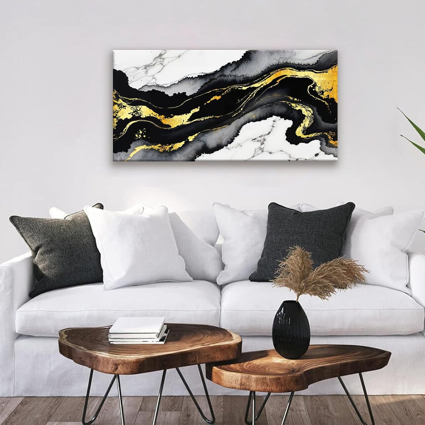 Black And Gold Abstract Wall Art Small Size Home Wall Decoration Modern Minimalist Abstract Wall Decor Canvas Art Wall Decor Marble Texture Painting Pictures For Bedroom Office Artwork 20"X40"