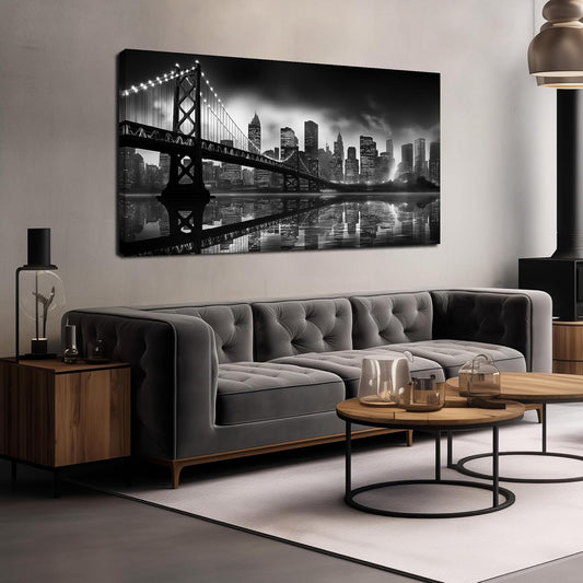 Brooklyn Bridge Canvas Wall Art for Bedroom Black and White City Wall Decor for Living Room Office Wall Art Decor 24 x 48 Inch