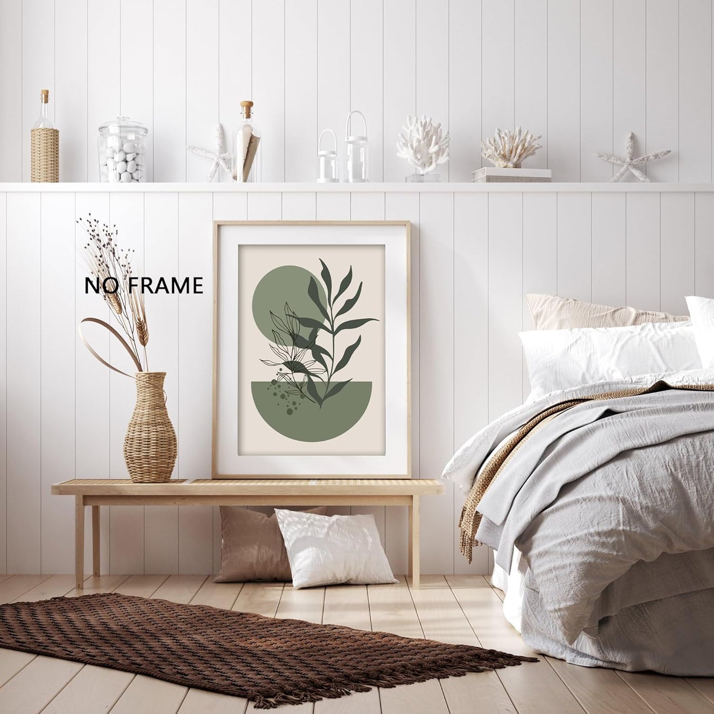 Sage Green Boho Wall Art Set of 3 Abstract Minimalist Geometric Line Poster Green Botanical Leaf Canvas Prints Modern Artwork Painting Decor for Living Room Bedroom Office 12x16 in Unframed