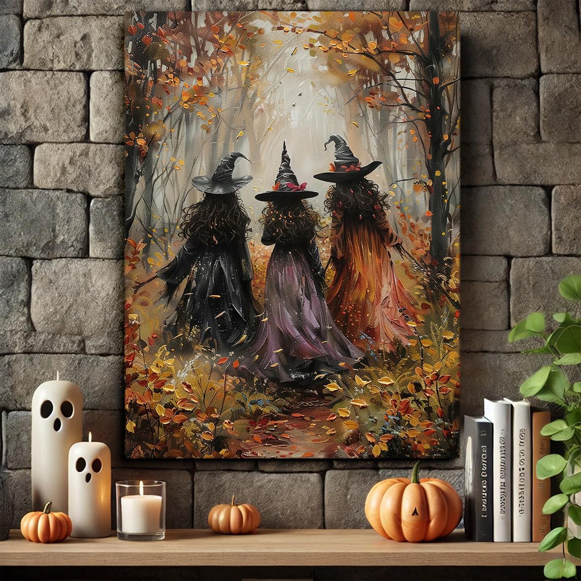Generic Vintage Three Witches In The Forest Painting Witch Print Witchy Canvas Print Halloween Wall Art Halloween Decor Witch Poster Dark Academia Gothic Room Decor for Dorm Bedroom 16x24in Unframed