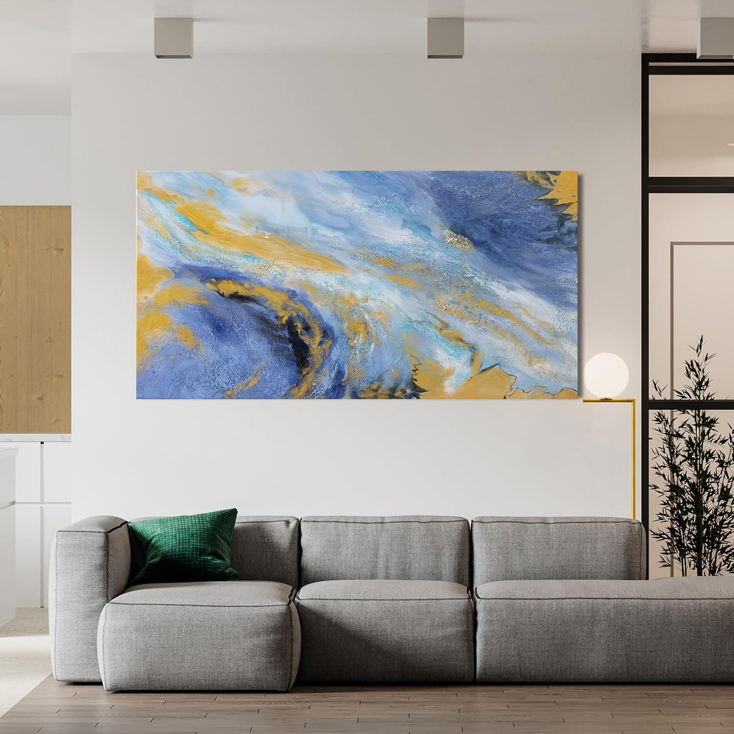 Canvas Wall Art Decor Blue Gold Wall Art Prints Large Abstract Wall Art for Living Room Art Work for Wall Decor Minimalist Azure - Gold Fluid Symphony Artwork for Walls Home Office Decor 20"X40"