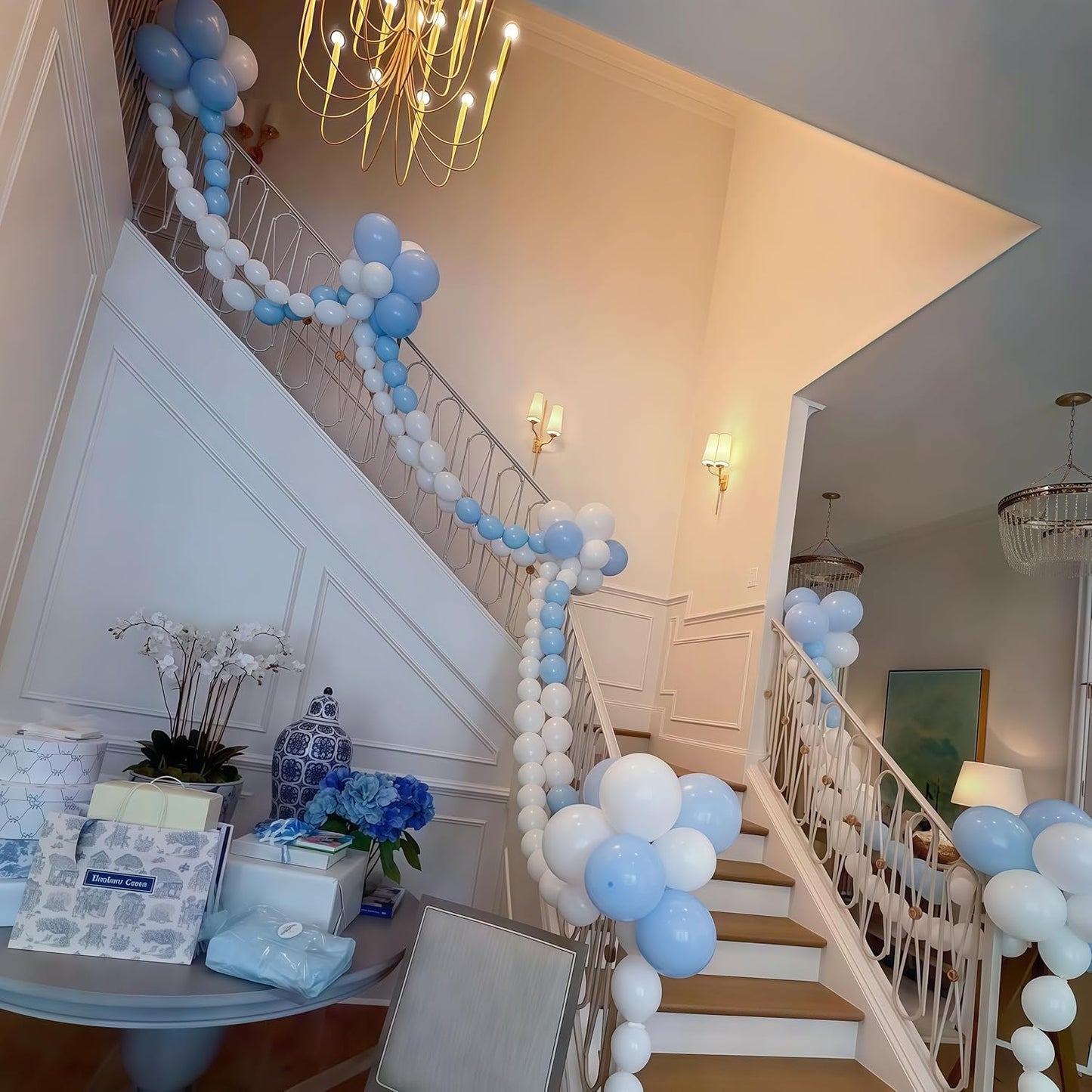 100PCS Blue and White Link Balloons, Baby Light Blue White Linking Balloons with Tail for Making Balloon Wall Arch and Chains, Quick Balloon for Wedding Birthday Baby Shower Party Decorations (6inch)