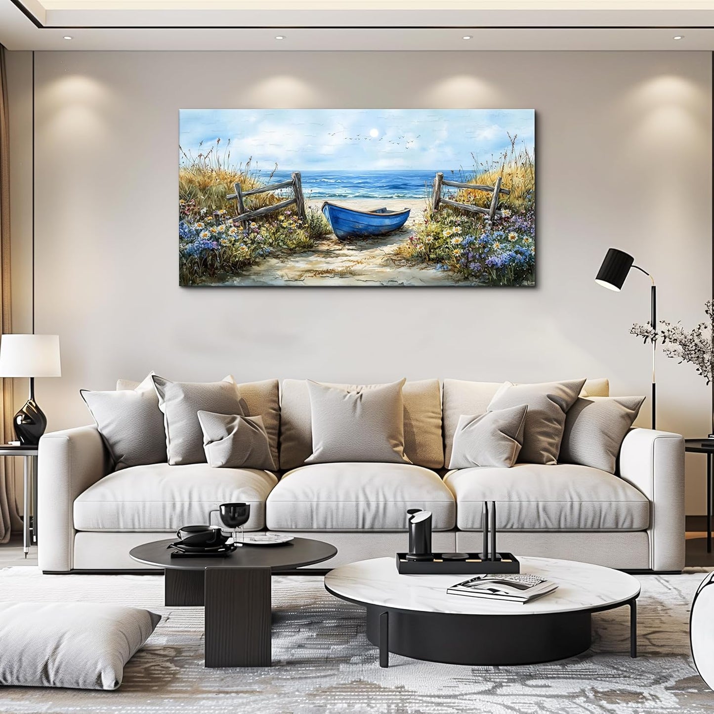ZUITINGHUA Large Wall Decor For Living Room Canvas Wall Art For Office Modern Wall Decorations For Bedroom Boat Landscape Painting Seaside Pictures Artwork Room Home Decor 24x48 In