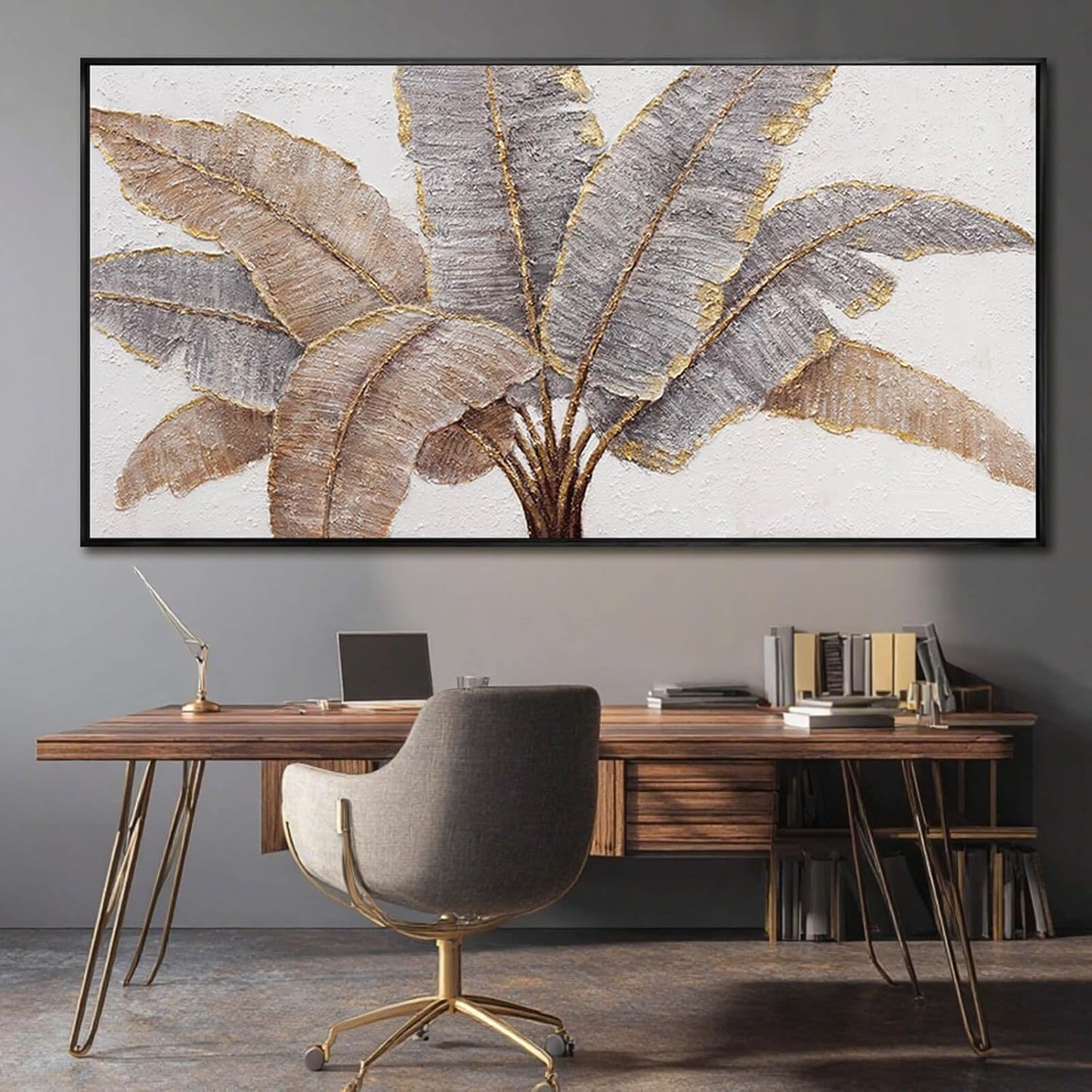 CHUDANHAO Botanical Wall Art Vintage Pictures Wall Decor Grey and Gold Photo Prints Line Wall Hangings 24"x48" Canvas Decorations for Bedroom Office