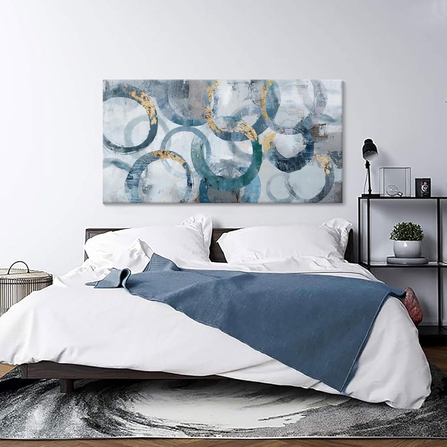 Abstract Canvas Wall Art, Modern Minimalist Wall Decor for Living Room - Blue, Teal Room Decorations, Framed 24x48IN