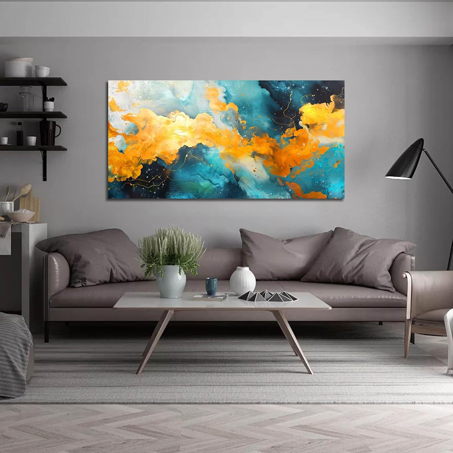 LAOTOART Colorful Abstract Canvas Art - Teal and Yellow Wall Art Living Room - Girls Bedroom Wall Decor Size 24" x 48"