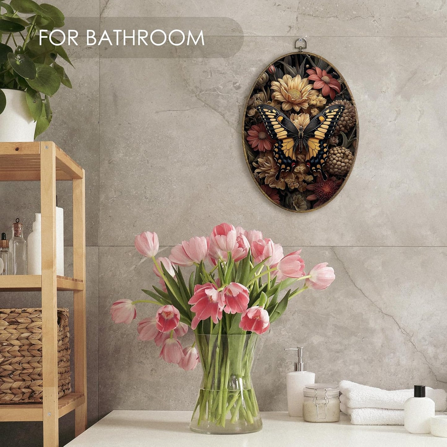 Fewgb Vintage Dark Moody Butterfly Floral Oval Wall Art Decor Framed, Farmhouse Dark Cottagecore Academia Canvas Wall Art Prints Picture, Botanical Hanging Room Decor Artwork for Kitchen Bathroom 9x12