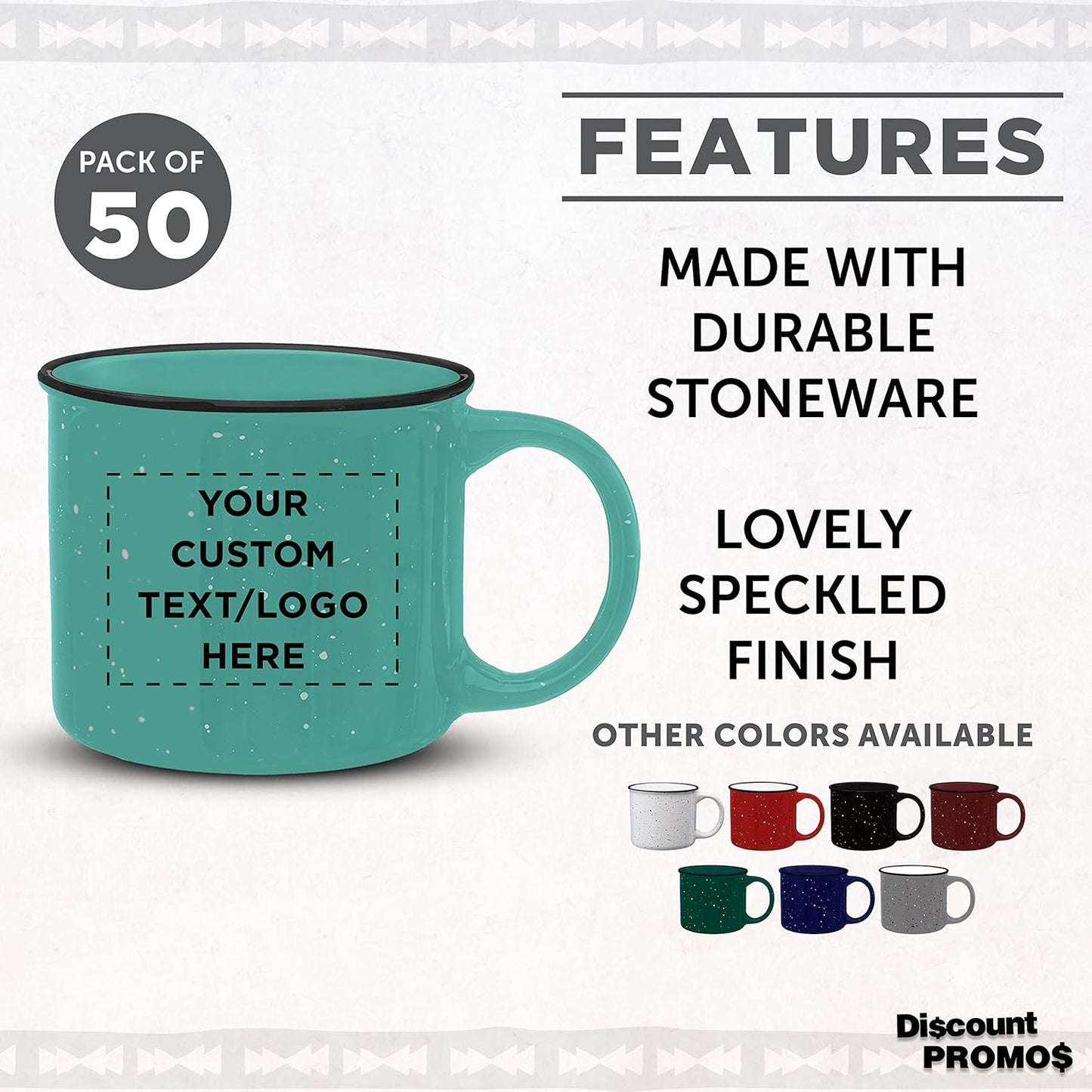 DISCOUNT PROMOS Custom Ceramic Campfire Coffee Mugs 13 oz. Set of 50, Personalized Bulk Pack - Perfect for Tea, Espresso, Cappuccino, Hot Cocoa - Mint
