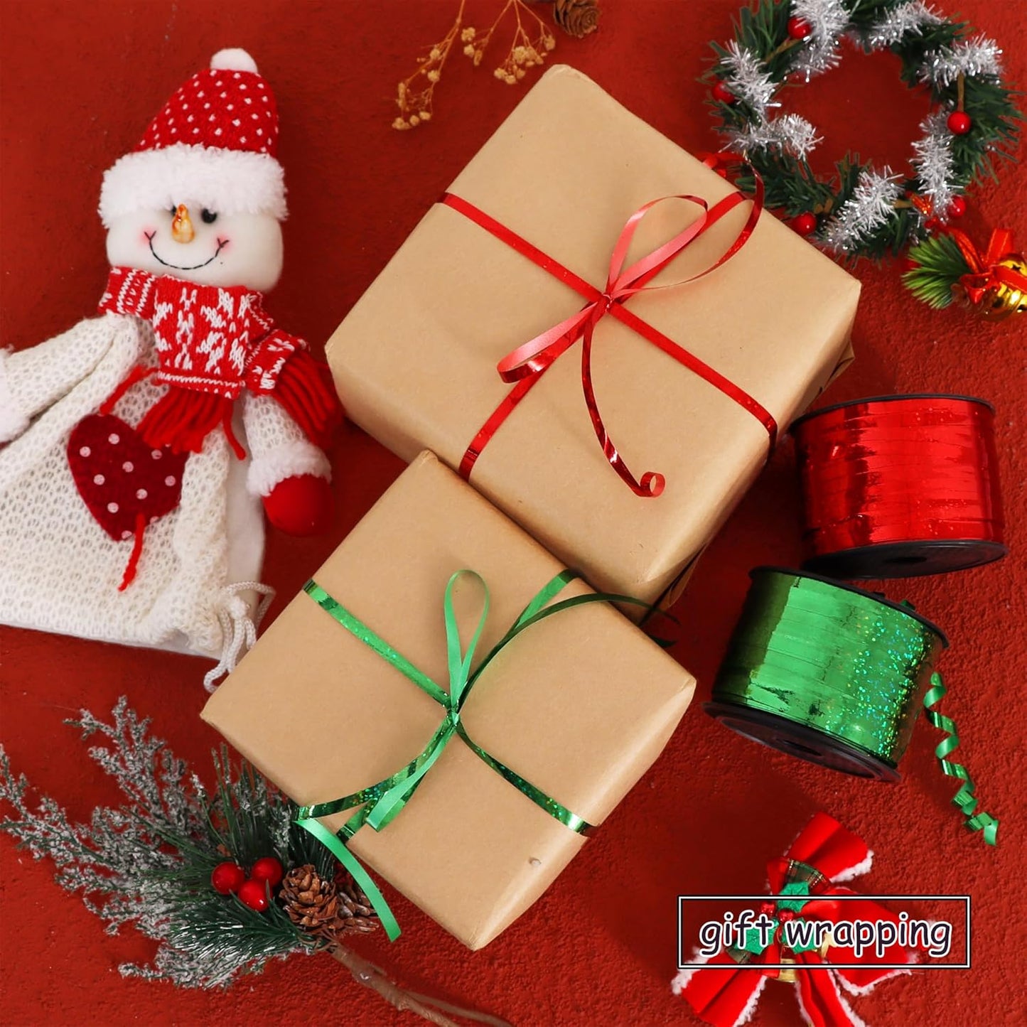 BEISHIDA 2 Pack Christmas Curling Ribbons Red and Green Balloon String Ribbons for Gift Warppping Birthday Christmas Party Decorations（Total 200 Yards）