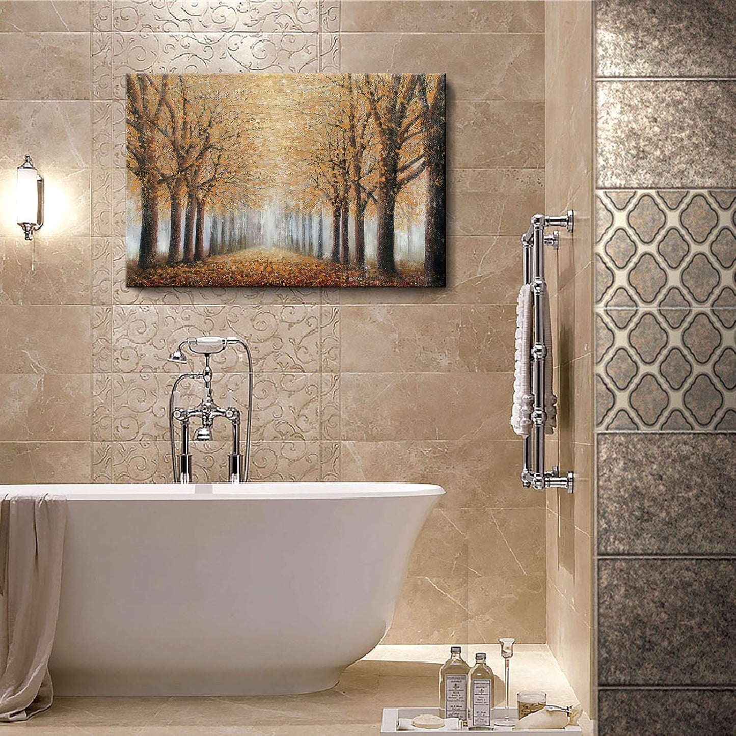 amatop Tree Wall Art for Living Room Hand-Painted Forest Oil Painting Framed Grove Artwork Autumn Landscape Canvas Picture for Living Room Bedroom Home Decorations Wall Decor Large 36"x24"