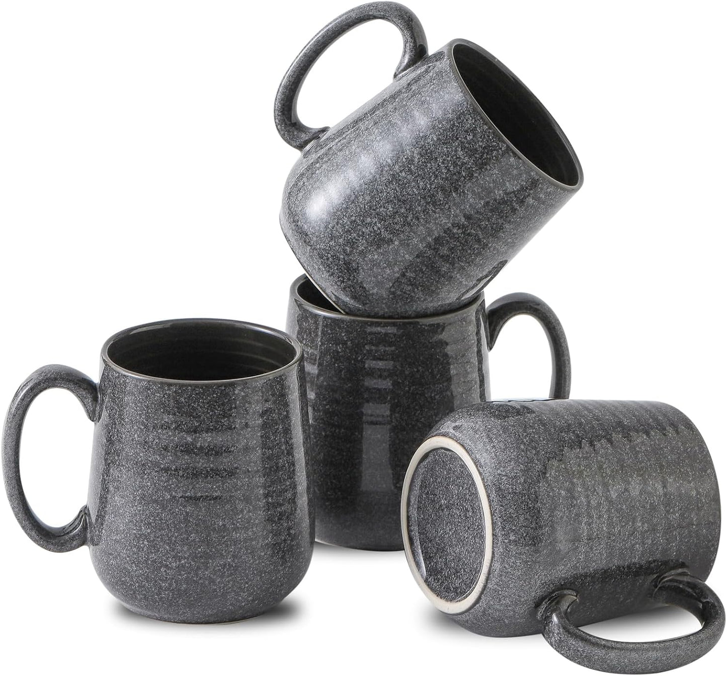 Hasense Dark Grey Coffee Mugs Set of 4, 12oz Ceramic Coffee Cups, Latte Mug with Large Handle for Coffee, Tea, Milk and Hot Cocoa,Easy Hold & Clean, Dishwasher & Microwave Safe