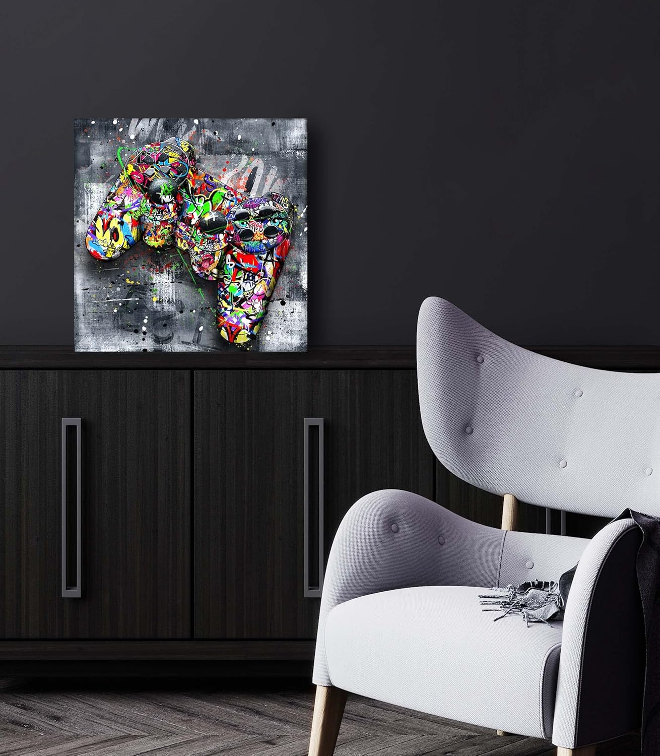 JKWALL77 Graffiti Canvas Wall-Art For living Room Large Size - Banksy Gaming Wall Art For Teen Boy Room Decor - Abstract Wall Painting Ready to Hang Size 20" x 20"