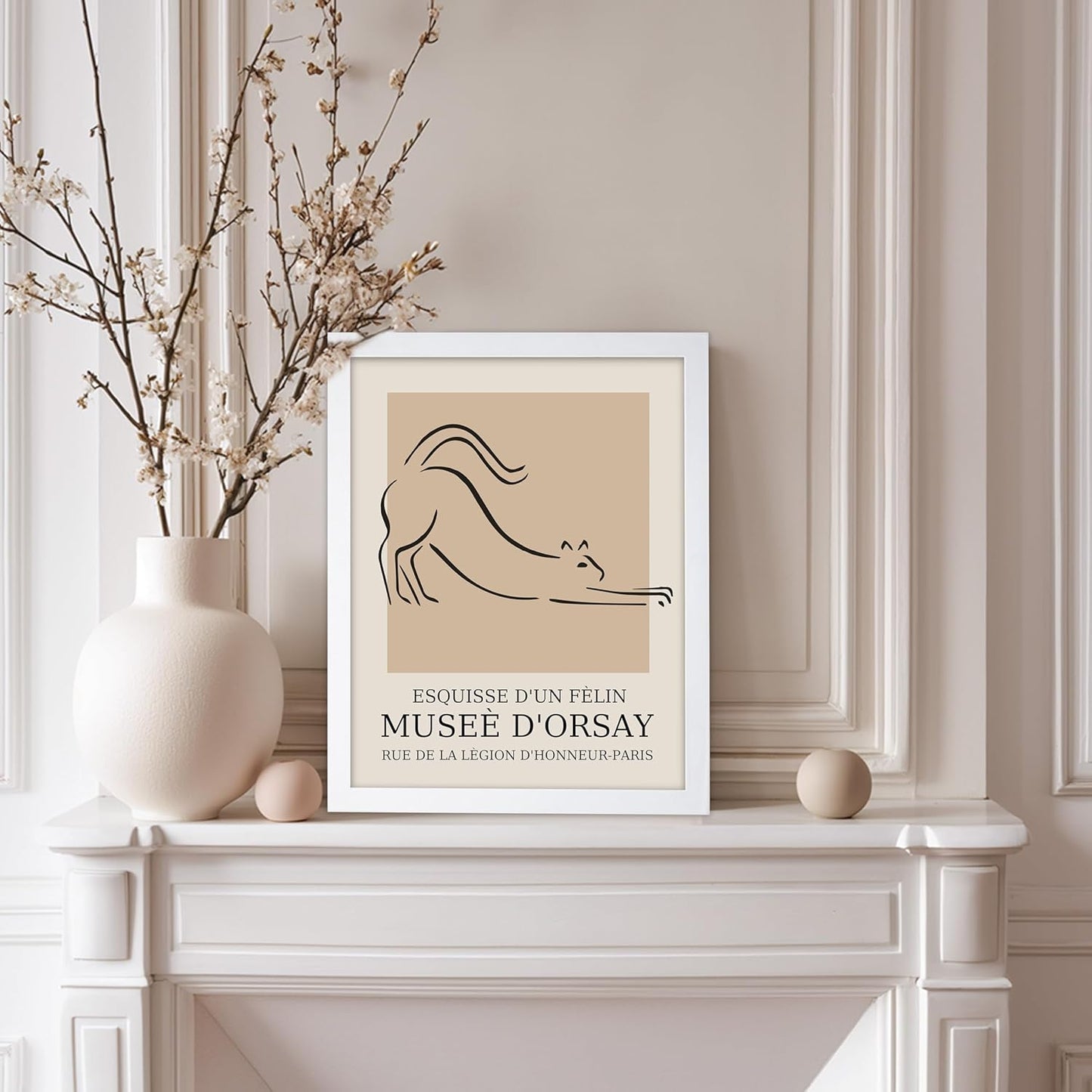 Poster Master Vintage Poster - Retro Minimalist Print - Gift for Artist, Housewarming - Cat, Line Drawing, Sketch, Abstract - Wall Decor for Living Room, Bedroom, 8x10 White Framed