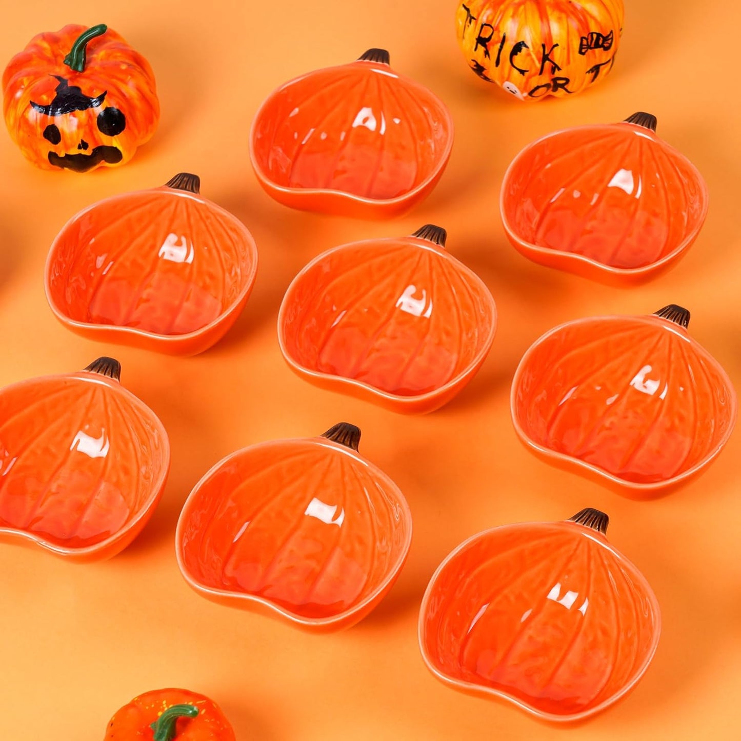 Kolewo4ever 12 Pieces Pumpkin Ramekins Haiioween Bowls Ceramic Pumpkin Bowl 6 Ounces Ramekins for Fall Halloween Serving Dip, Sauce, Condiments,Snack