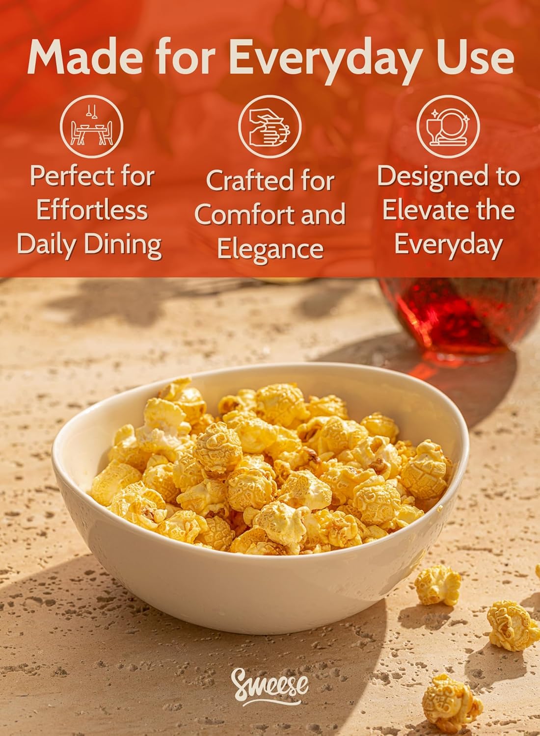 Sweese Porcelain Bowls Set - 6 Inch, 18 oz, White, for Soup, Cereal, Fruit, Rice, Set of 6 - Microwave, Dishwasher, Oven Safe