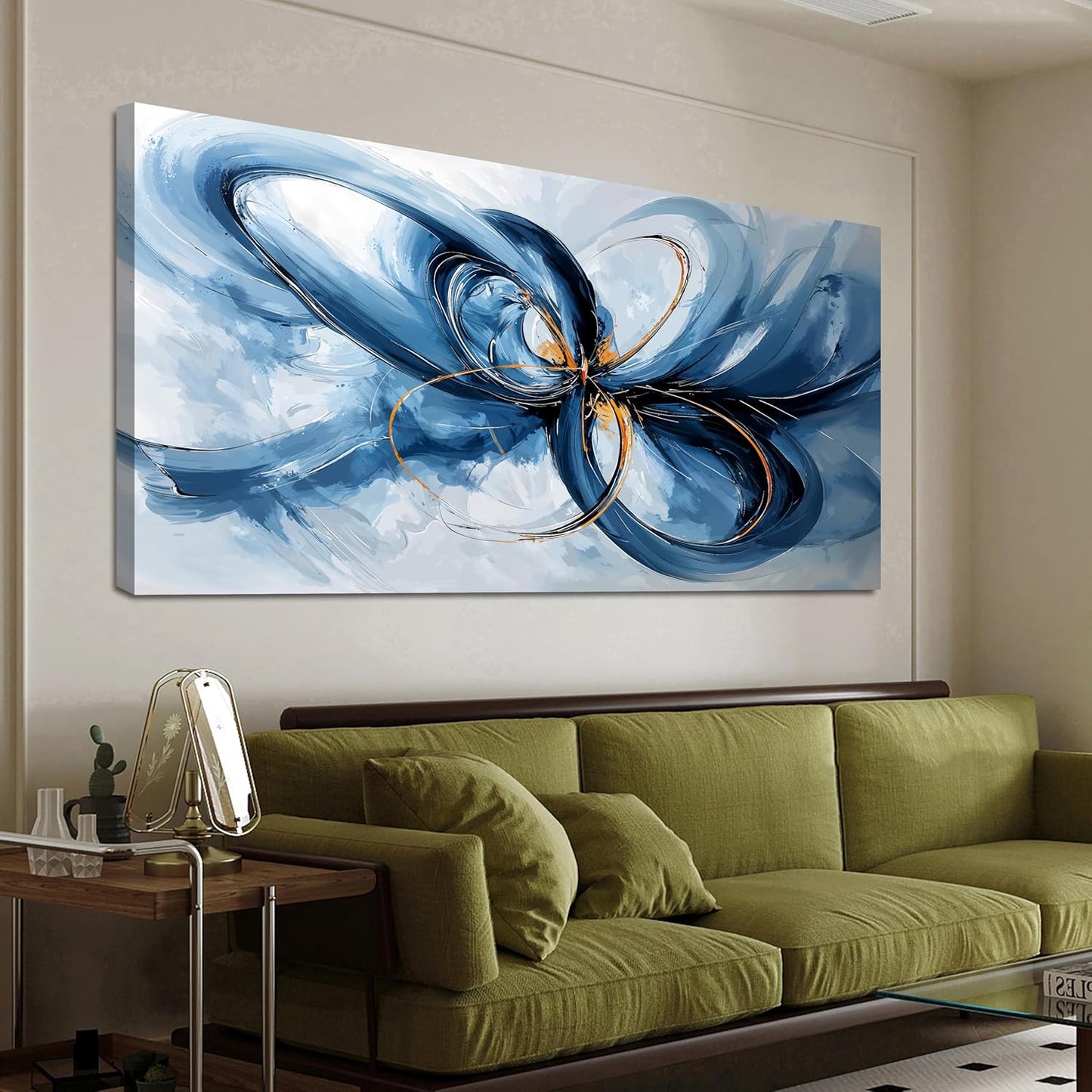 Canvas Wall Art Decor Modern Large Wall Art For Living Room Blue Abstract Wall Art Abstract Art Wall Decor Modern Artwork for Walls Canvas Prints Art Work For Home Kitchen Office Wall Decor 24" X 48"