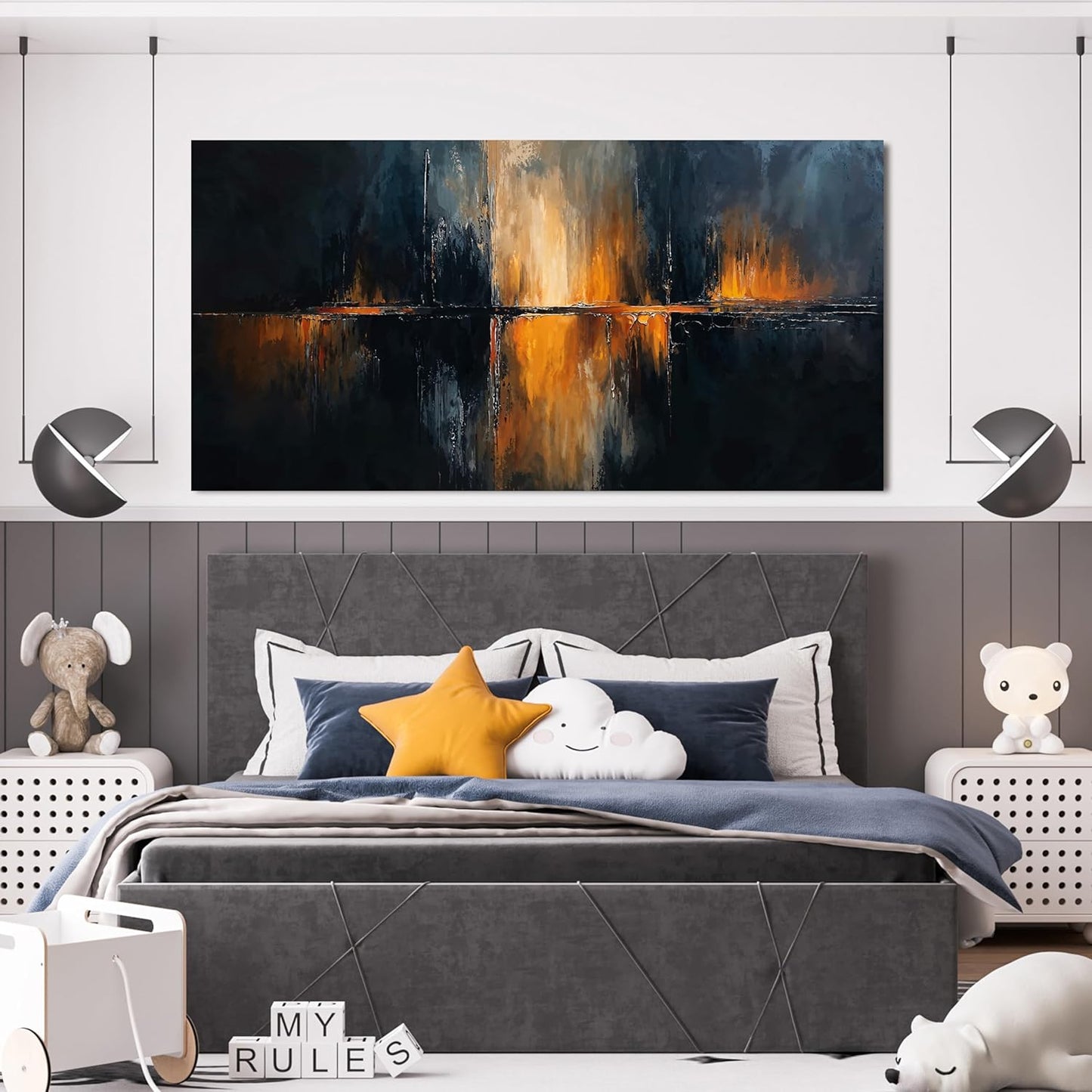 Canvas Wall Art Decor Modern Black Wall Art Prints Large Gold Wall Art Decorations Art Work for Wall Decor Wall Art Pictures for living Room Abstract Artwork for Walls Bedroom Office Decor 24" X 48"