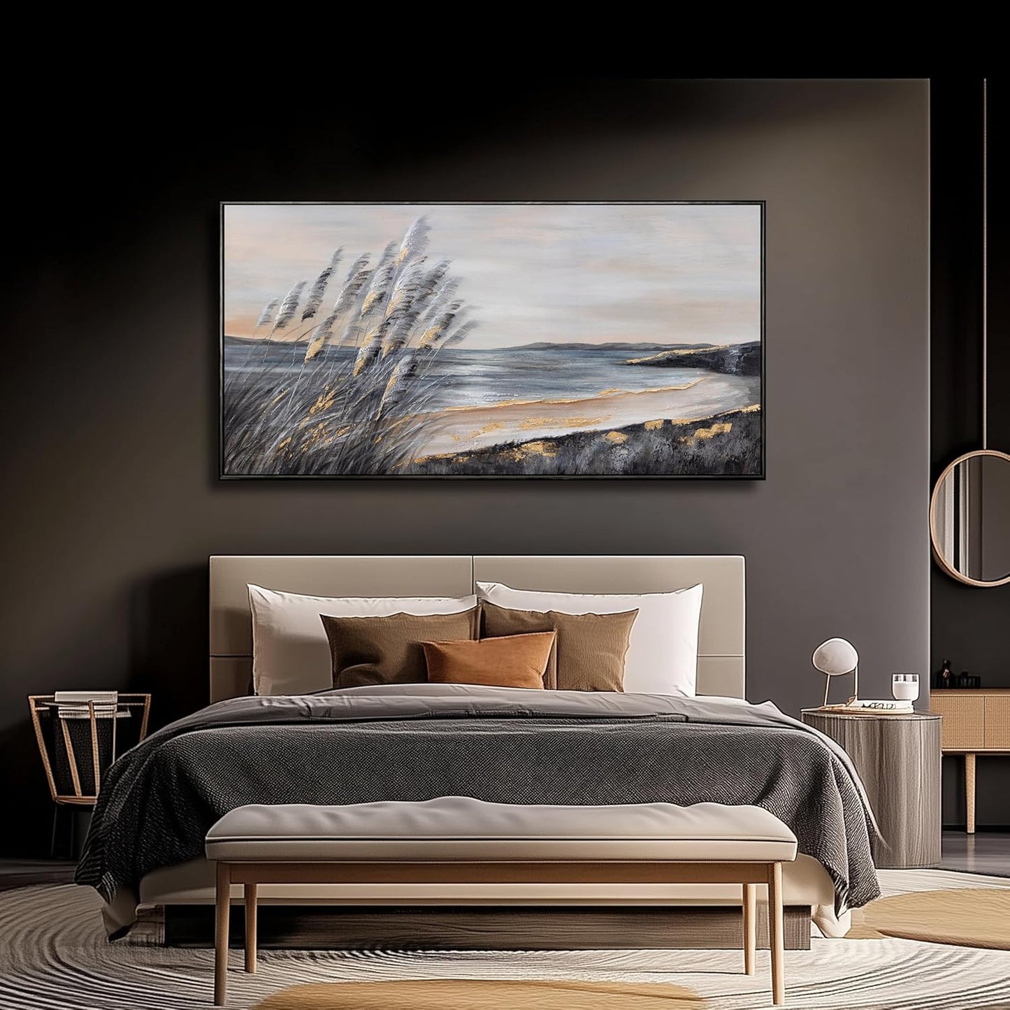 Yuaxker Large Ocean Wall Art Black and Gold Wall Decor Framed Hanging Canvas Painting Modern Aesthetic Artwork for Living Room Bedroom Dining Room Office Home Decor 30x60 Inch