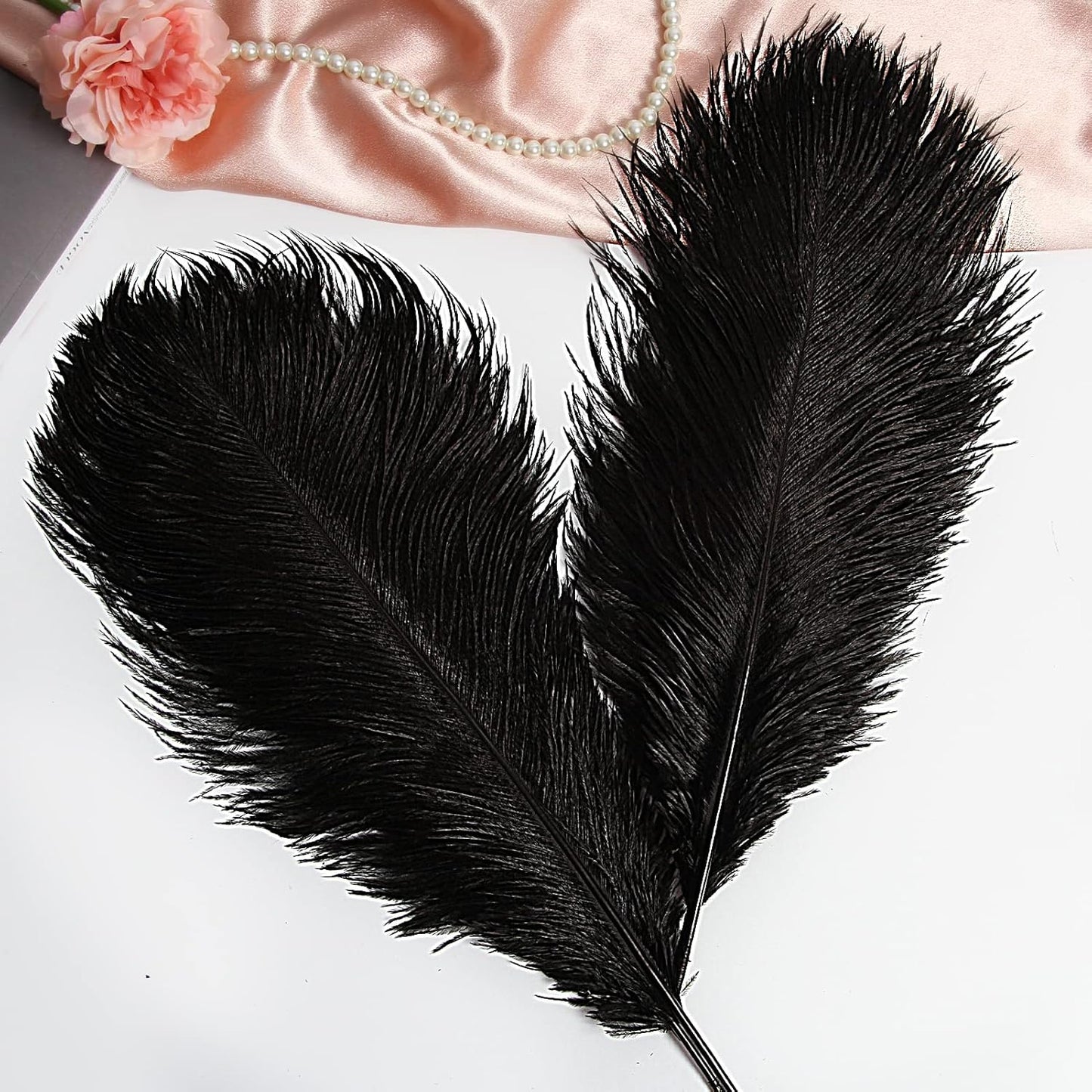 THARAHT Black Ostrich Feathers 12pcs Large Natural Bulk 14-16Inch 35cm-40cm for Wedding Party Centerpieces Halloween and Home Decoration Feathers