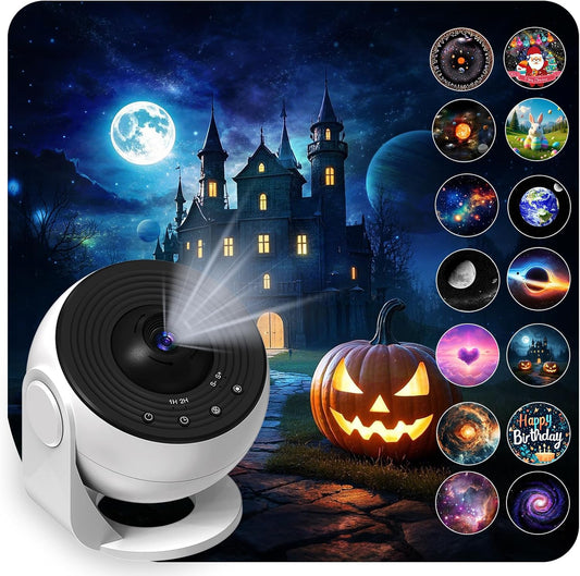 Upgrade Galaxy Projector for Bedroom, Home Planetarium Projector Lamp,LED Space Galaxy Lamp, Room Decor for Kids Adults with 14 Planet Discs, Moon/Halloween/Birthdays Light Star Projector with Timer