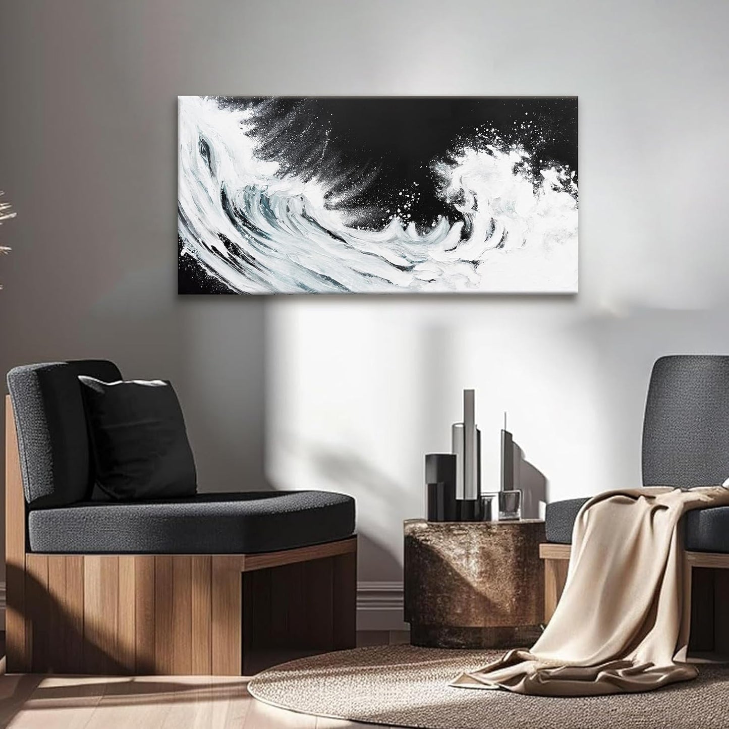 TAIJXAGSG Black And White Abstract Wall Art Painting Canvas Art Wall Decor 20x40 Inch Decorations White Ocean Waves Wall Art Canvas Abstract Art Picture For Bedroom Kitchen Office Home Decor