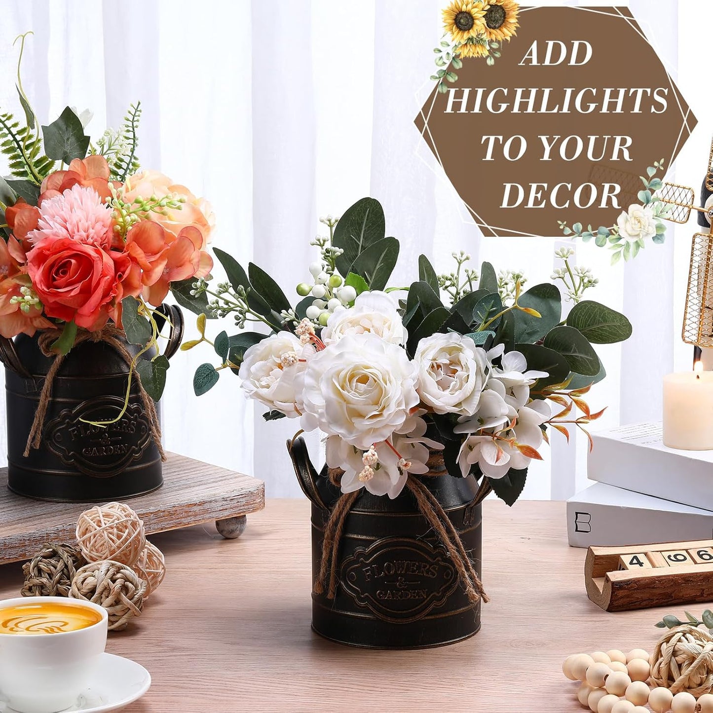 6 Inch Farmhouse Vase Decor Milk Can Vintage Flower Jug Galvanized Metal Vase with Handle Rustic Flower Buckets for Thanksgiving Christmas Table Centerpiece Weddings Gifts(Black,4 Pcs)