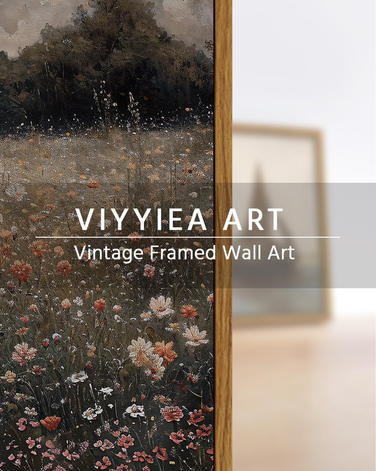 VIYYIEA Framed Canvas Wall Art Home Decor Vintage Landscape Nature Country Wildflower Paintings Farmhouse Pictures Floral Artwork Rustic Flower Prints Cottagecore Living Room Bedroom Bathroom 12x16in