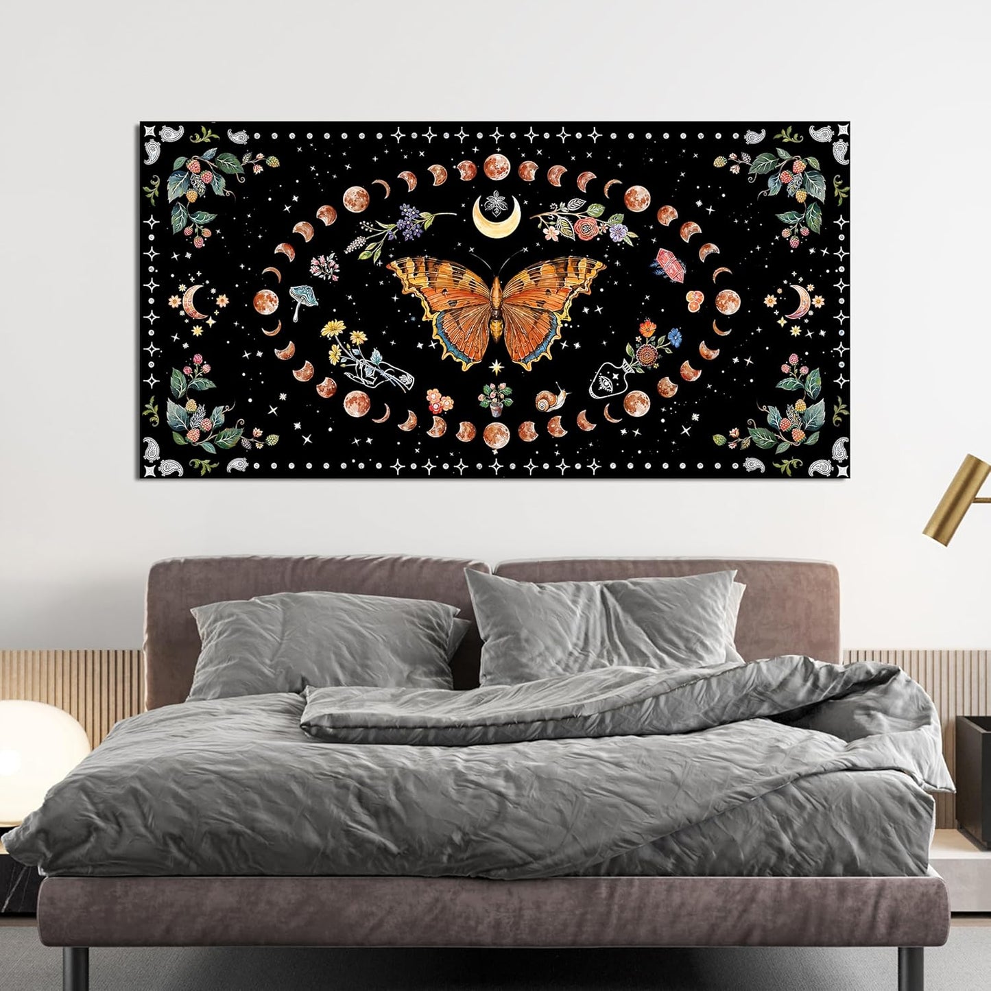 Large Canvas Wall Art Boho Wall art Decor Canvas Art Wall Decor Pictures for Living Room Vintage Butterfly Wall Art Decorations Moon Flower Artwork for Walls Bedroom Office Wall Decor 24" X 48"