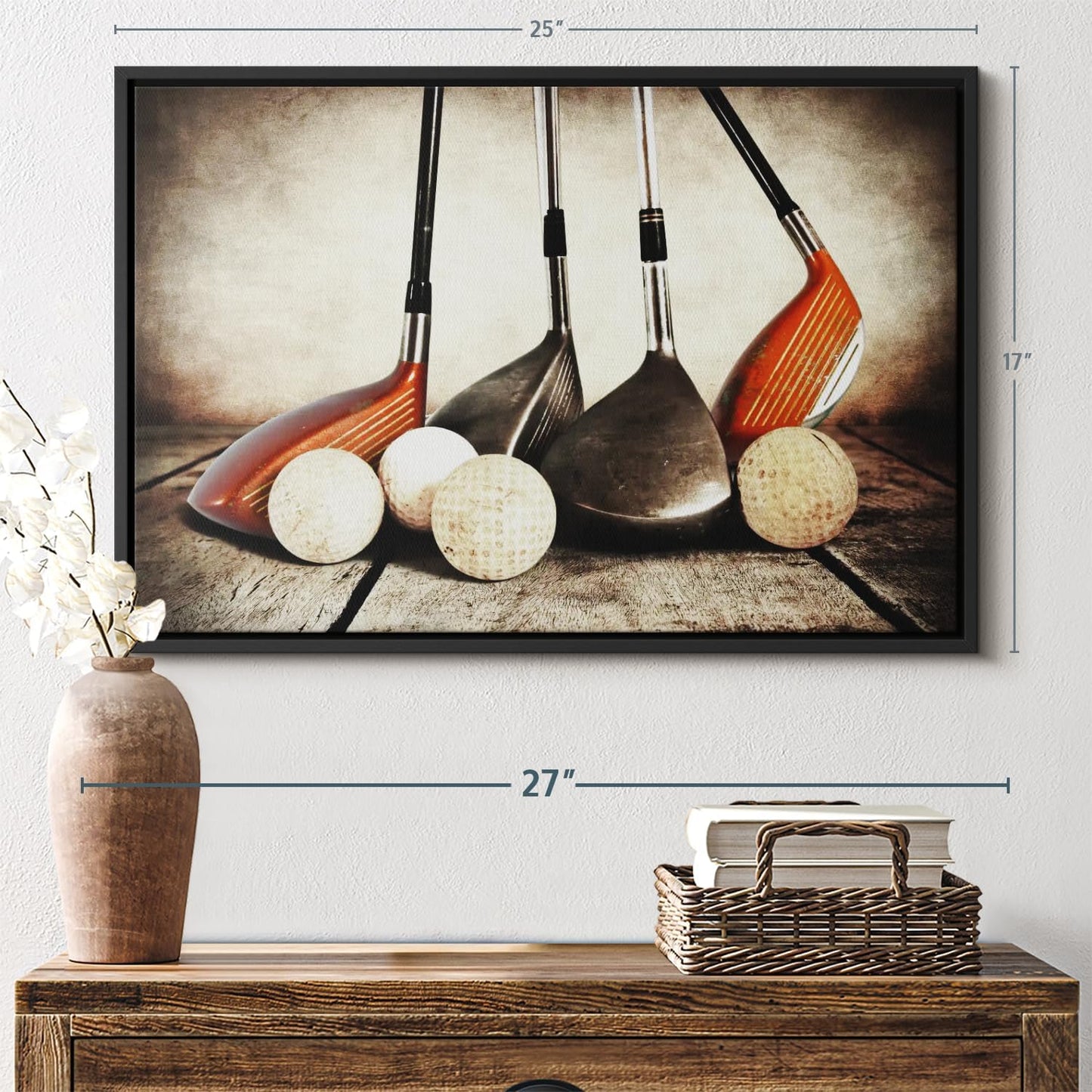 Elephant Stock Golf Sets Wall Art - Horizontal Framed Canvas - 1-Piece Mancave Wall Decor - Photography Sports Canvas Print - Yellow and Brown Decor for Wall - 25" X 17"