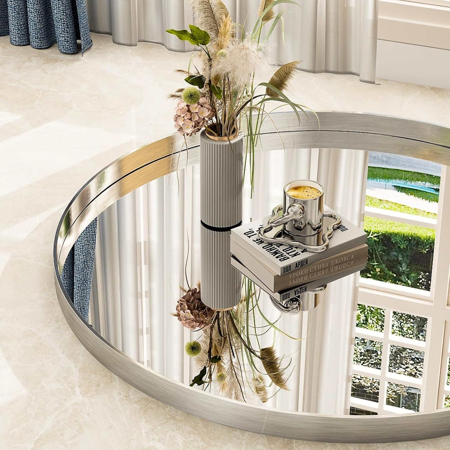 24 Inch Round Bathroom Mirror - Wall Mounted Circle Mirror with Metal Frame, Modern Mirror Suitable for Bathroom, Vanity, Entryway, Living Room, Wall Decor,Silver